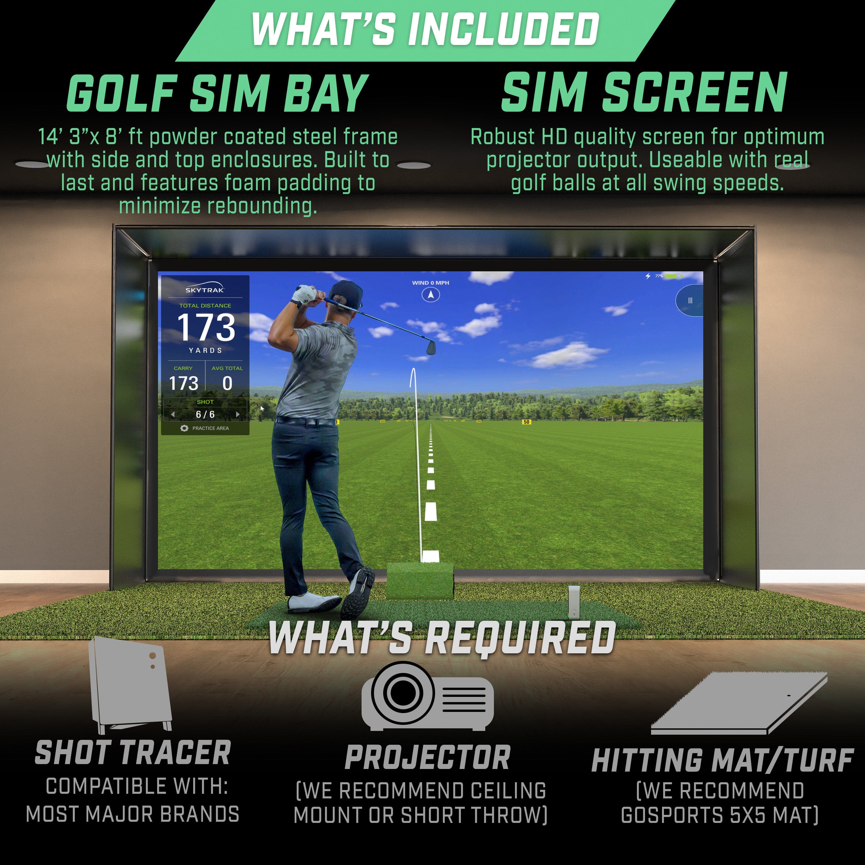 GoSports 14 x 8 ft Golf Simulator Enclosure Net - Complete Set with Frame and HD Impact Screen Kit GoSports