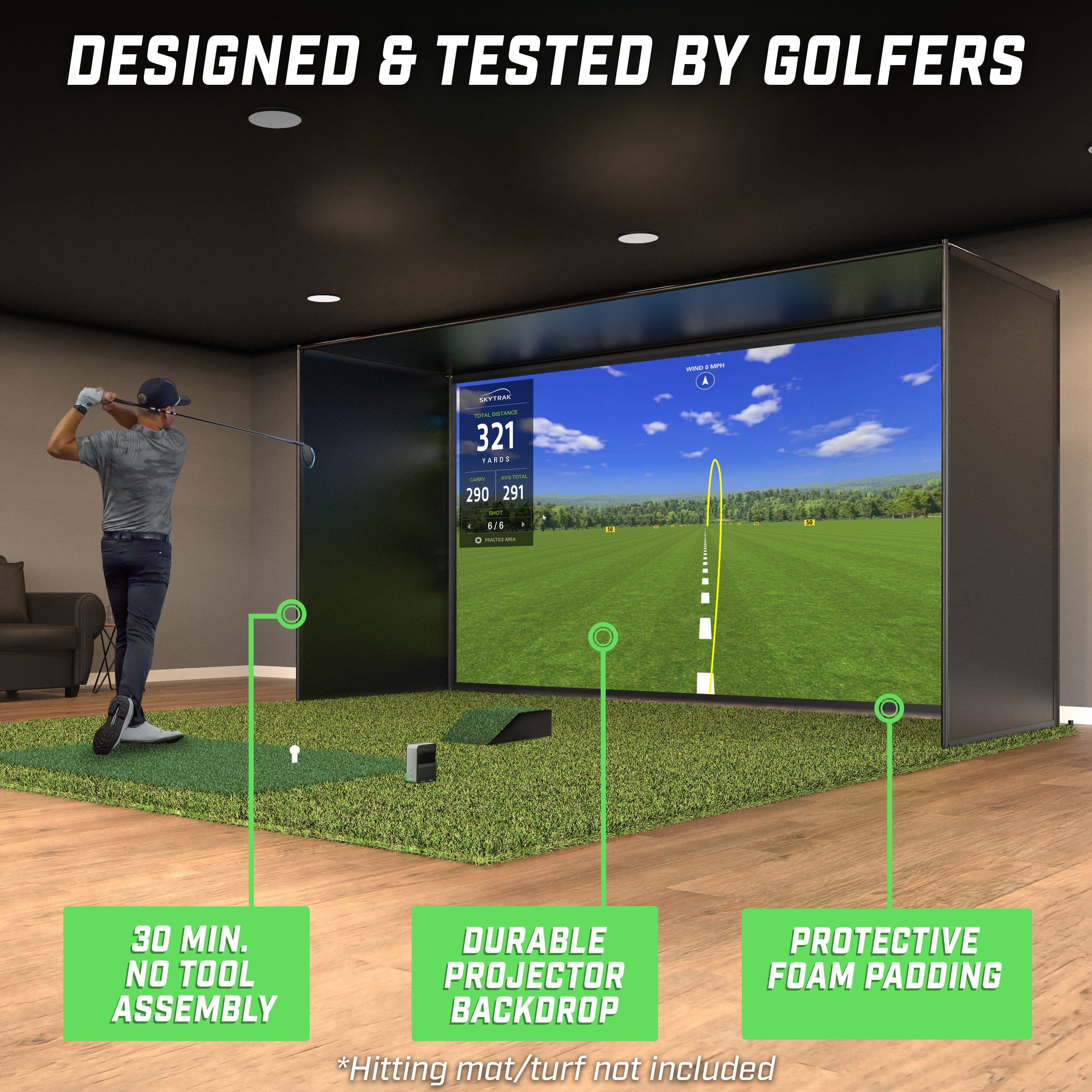 GoSports 14 x 8 ft Golf Simulator Enclosure Net - Complete Set with Frame and HD Impact Screen Kit GoSports