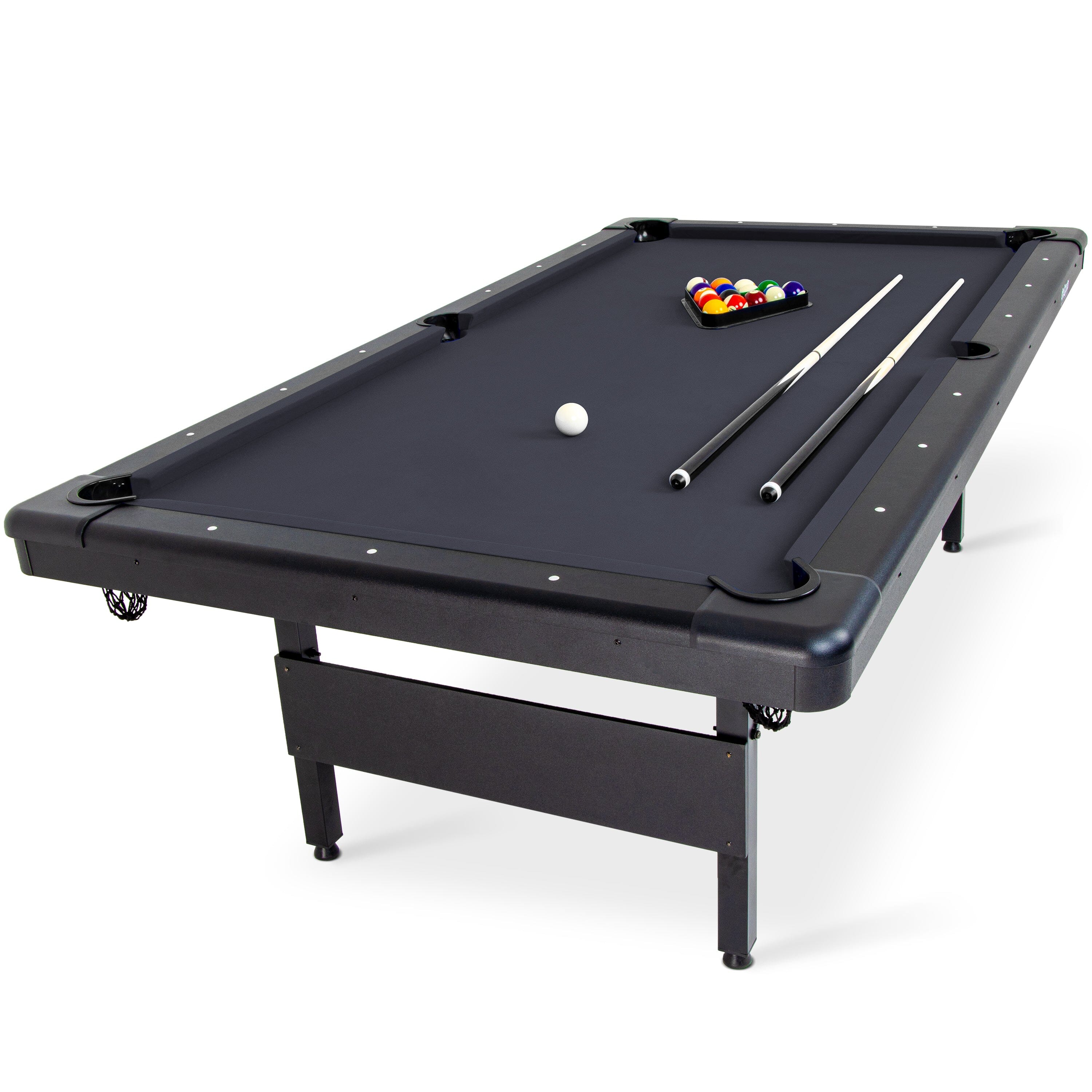 GoSports Full Size 8 ft x 4.2 ft Billiards Game Table - Foldable Design, Includes Full Set of Pool Balls, 2 Cue Sticks, Chalk, and Felt Brush - Black GoSports