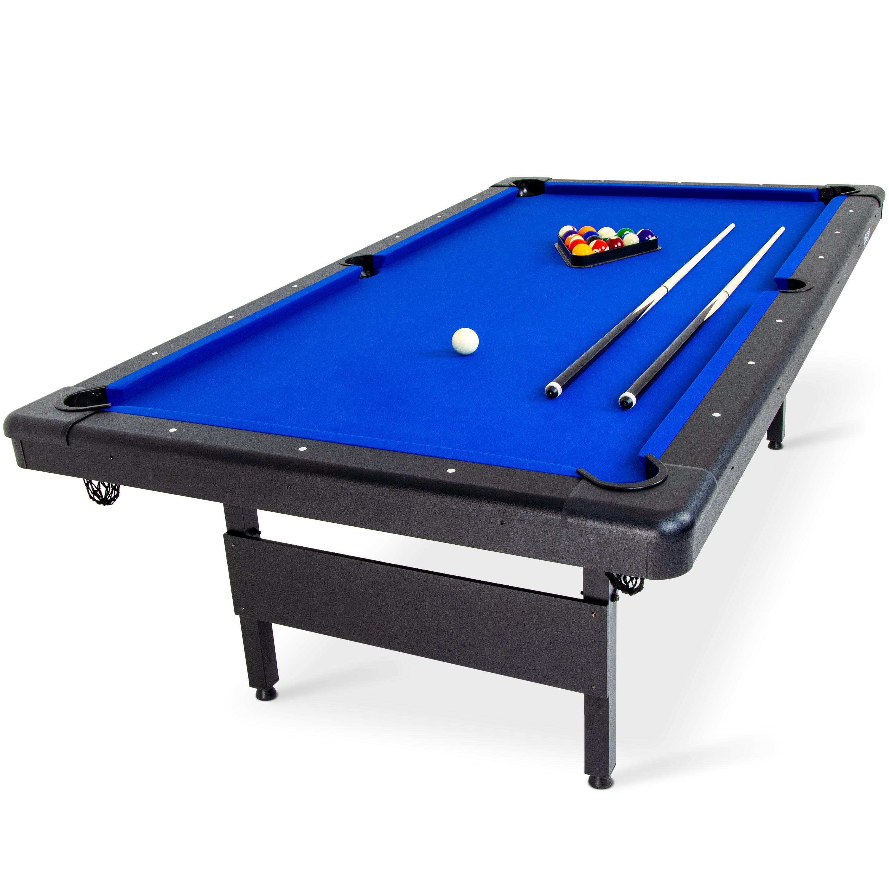 GoSports Full Size 8 ft x 4.2 ft Billiards Game Table - Foldable Design, Includes Full Set of Pool Balls, 2 Cue Sticks, Chalk, and Felt Brush - Blue GoSports
