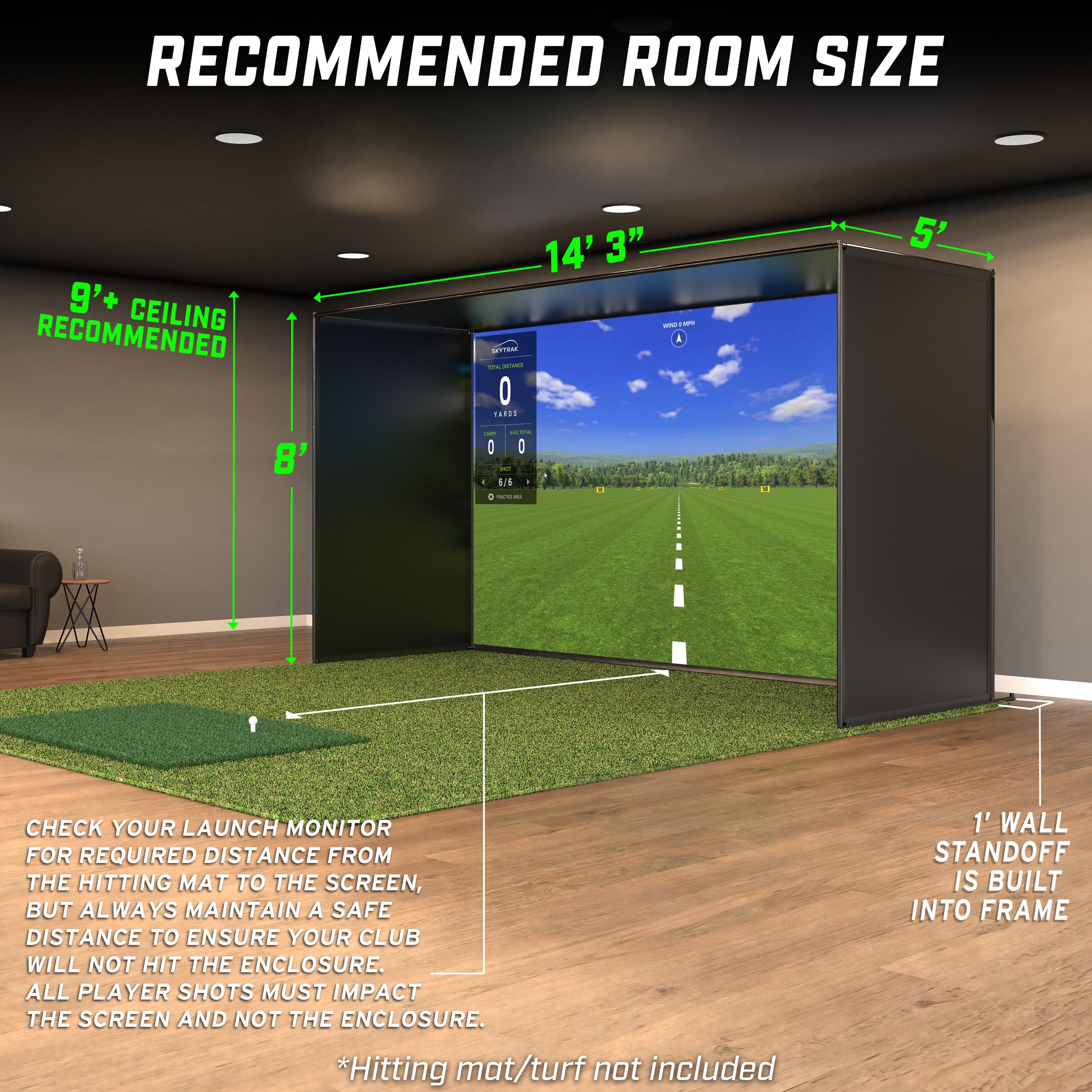 GoSports 14 x 8 ft Golf Simulator Enclosure Net - Complete Set with Frame and HD Impact Screen Kit GoSports