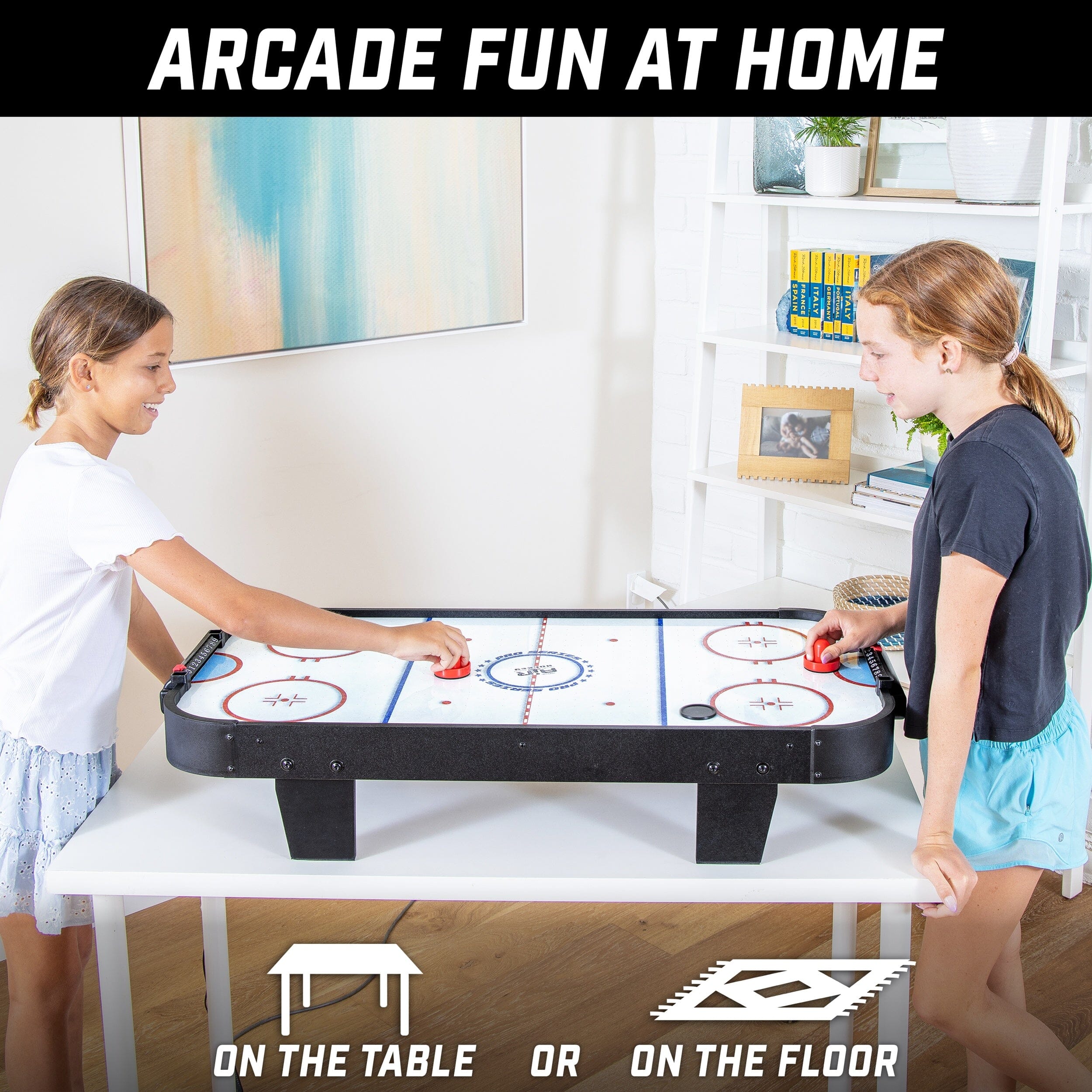 GoSports 40 Inch Table Top Air Hockey Game for Kids - Black or Oak - AC Powered Motor GoSports