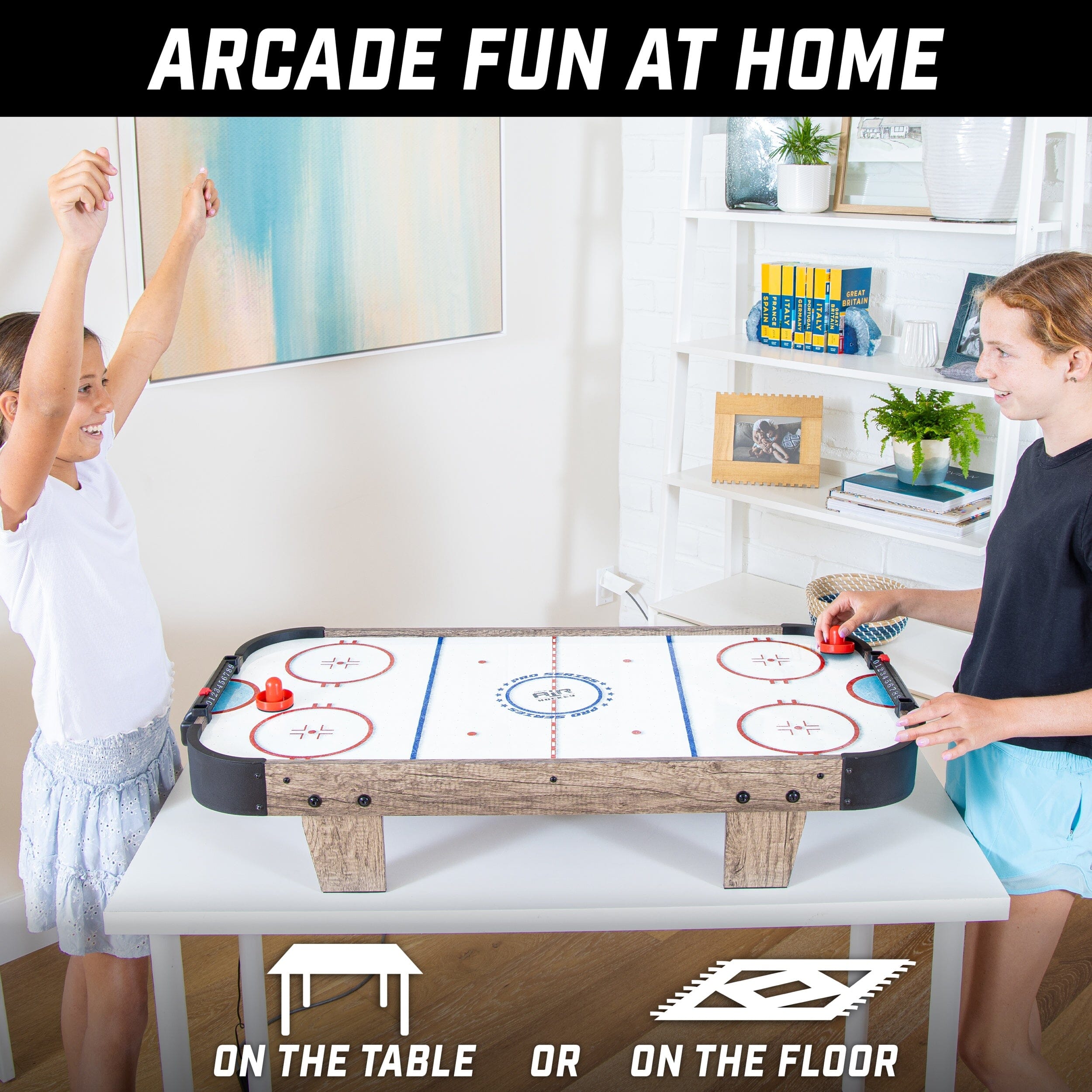 GoSports 40 Inch Table Top Air Hockey Game for Kids - Black or Oak - AC Powered Motor GoSports