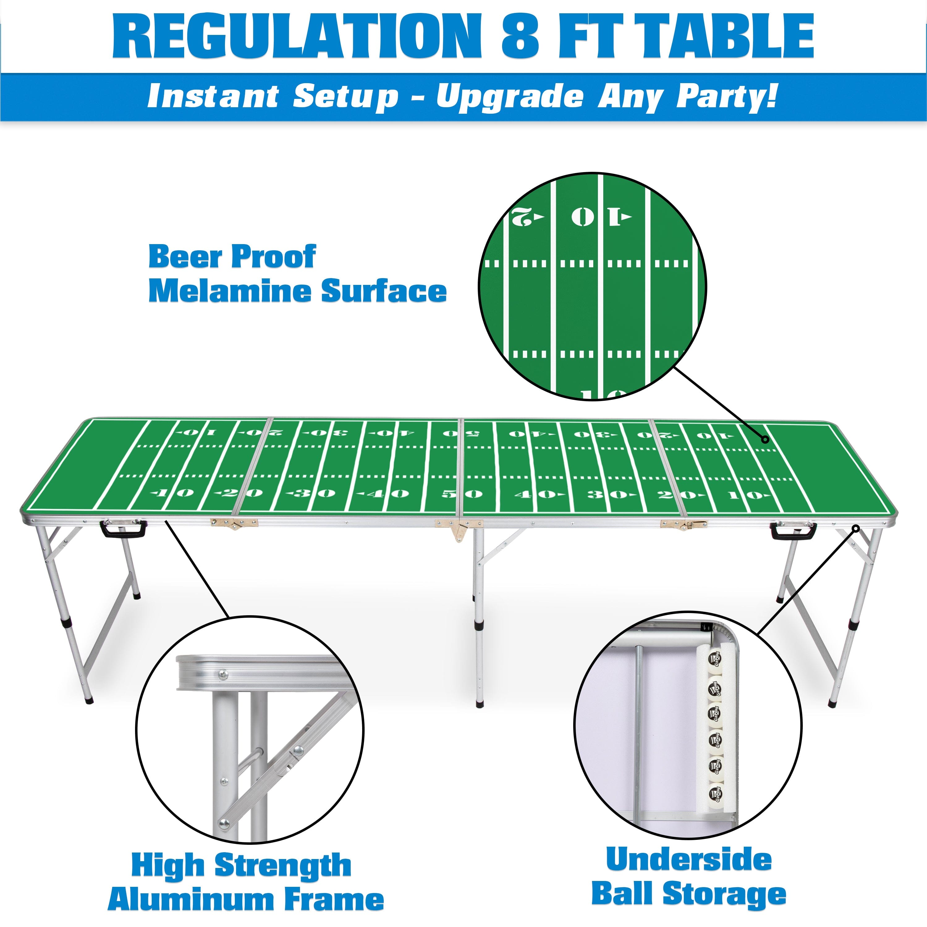 football table highlighting melamine surface aluminum frame underside ball storage
