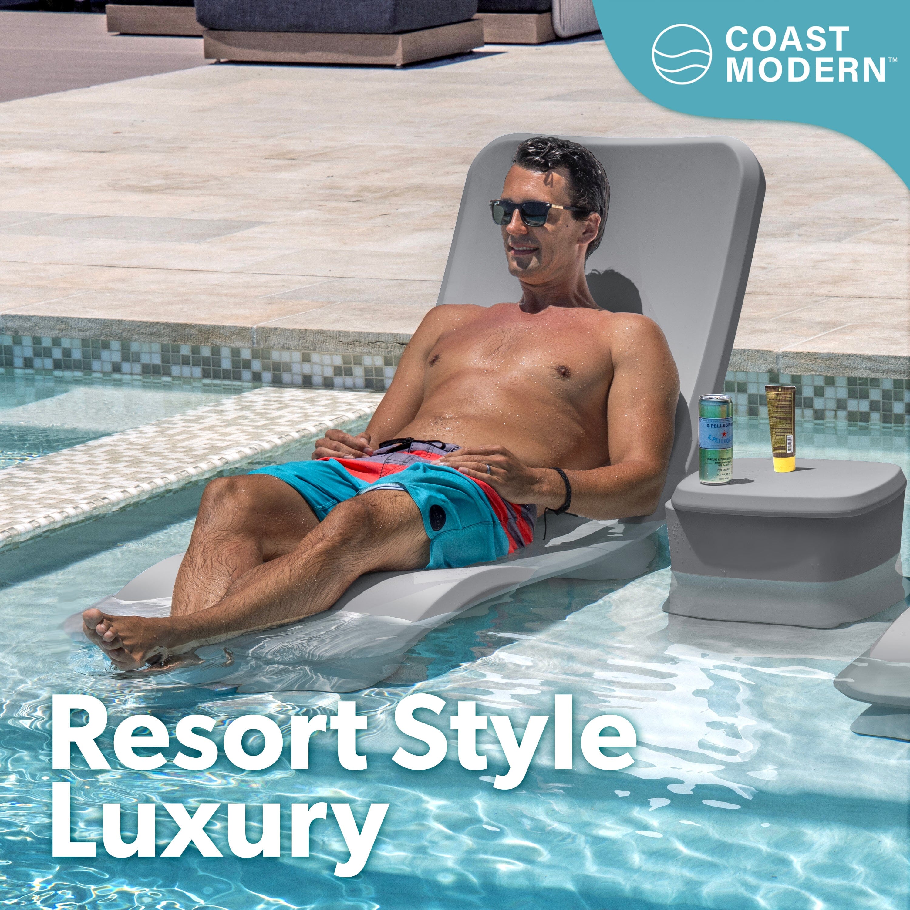 GoSports Coast Modern in Pool Lounge Chair - Waterproof & Weighted Chaise Lounger - Outdoor Furniture for Patio or in Baja Shelf PlayGoSports.com