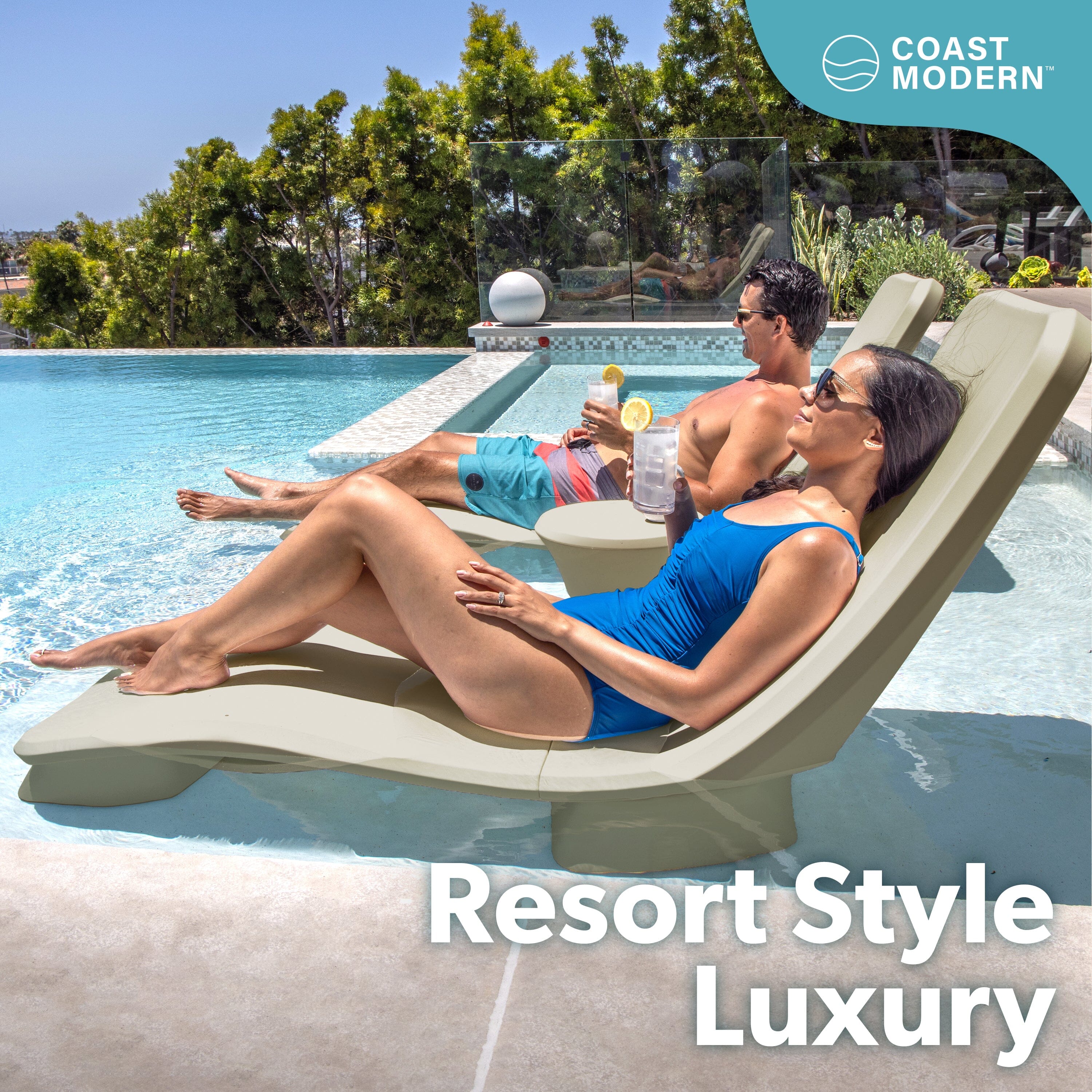 GoSports Coast Modern in Pool Lounge Chair - Waterproof & Weighted Chaise Lounger - Outdoor Furniture for Patio or in Baja Shelf PlayGoSports.com