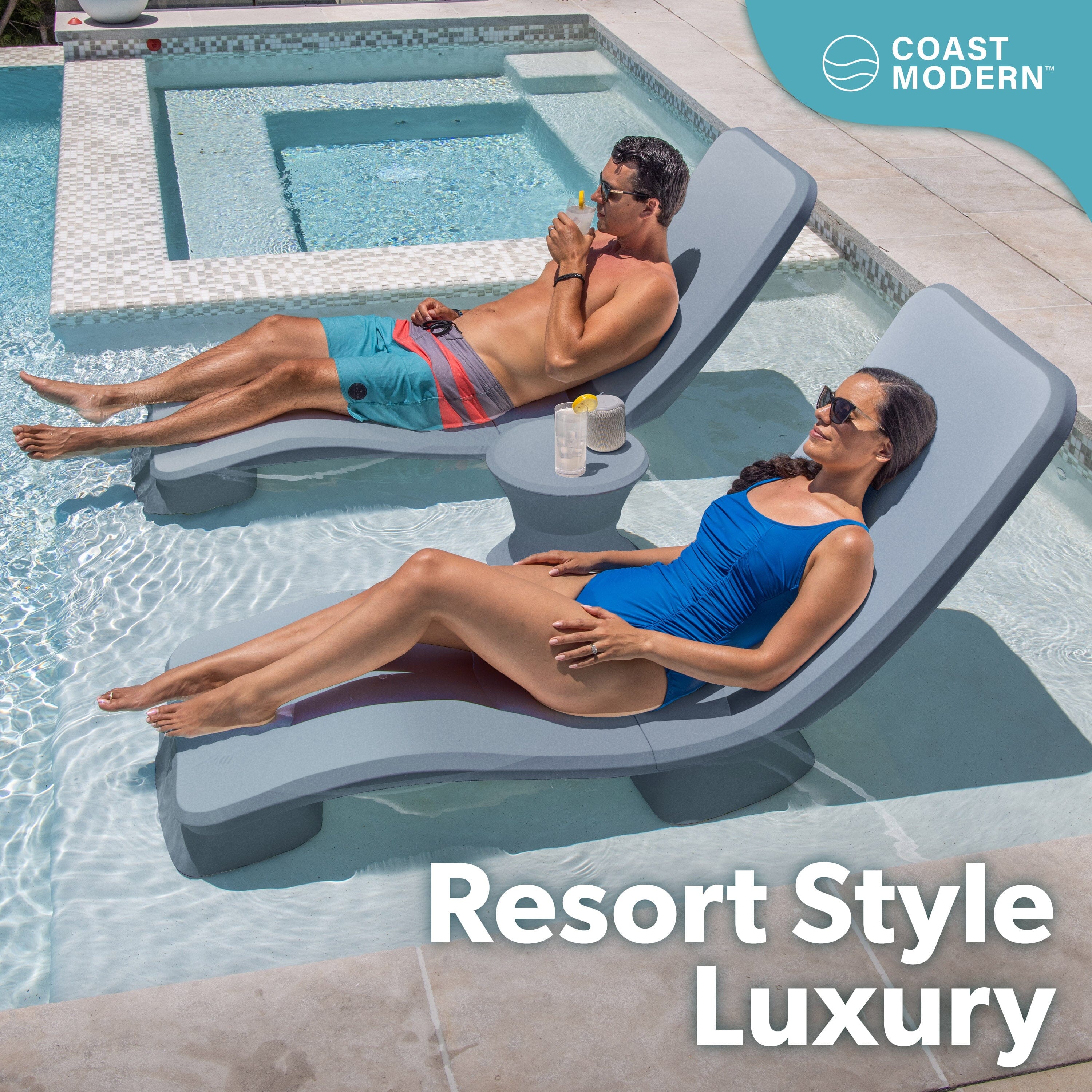 GoSports Coast Modern in Pool Lounge Chair - Waterproof & Weighted Chaise Lounger - Outdoor Furniture for Patio or in Baja Shelf PlayGoSports.com