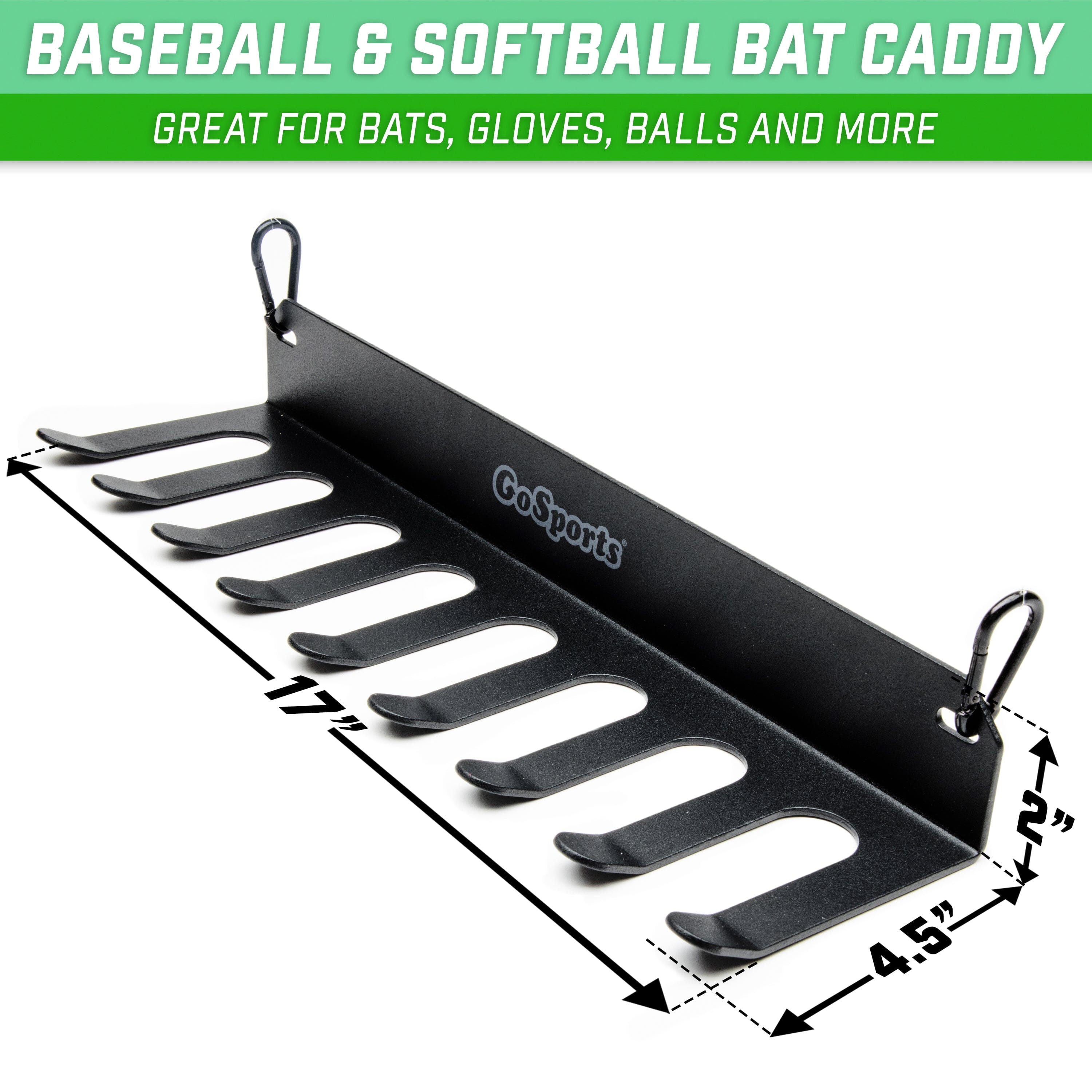 GoSports Baseball & Softball Bat Rack - Holds 16 Bats - Mount on Wall or Clip on Dugout Fence - Black Baseball GoSports