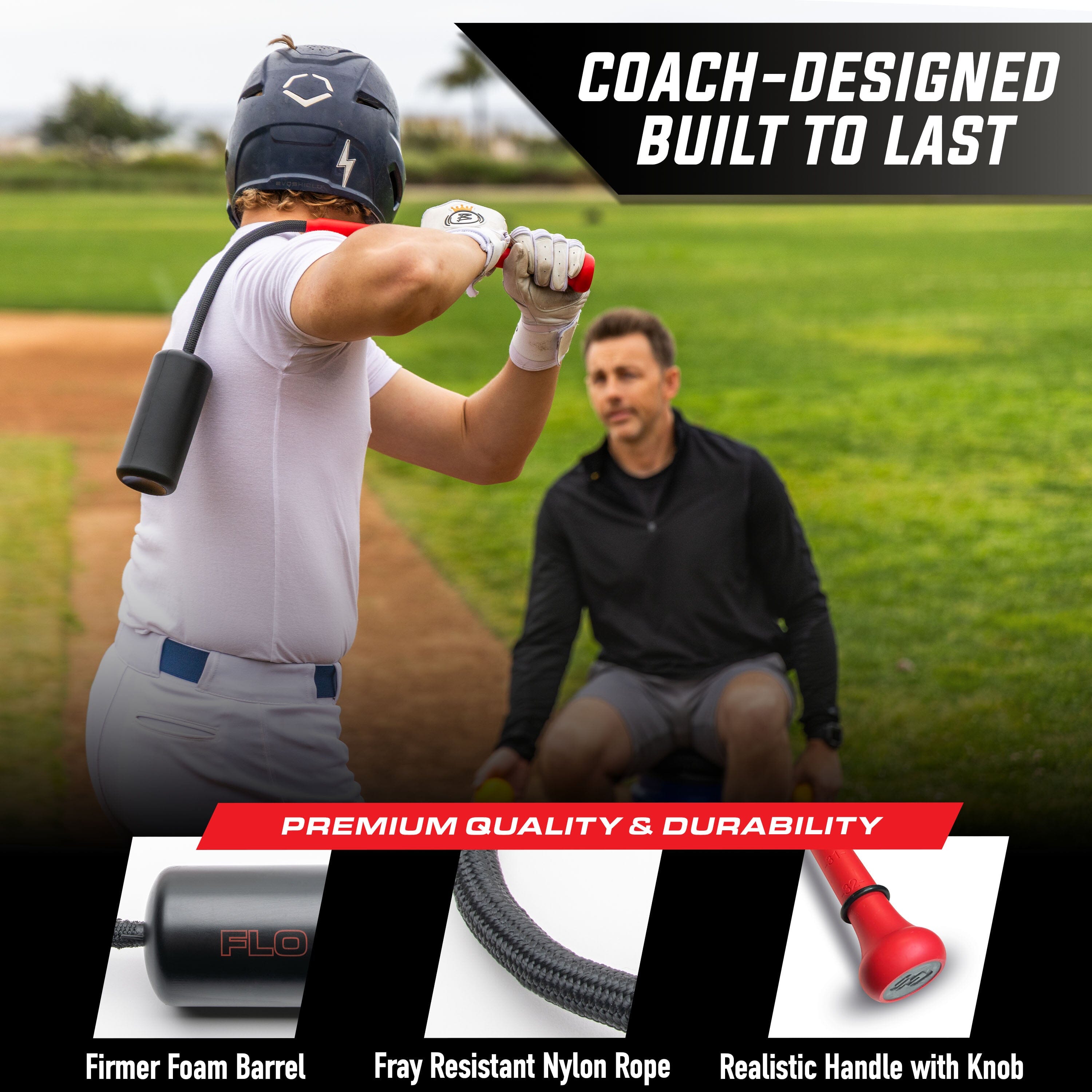 GoSports Baseball & Softball Rope Swing Trainer - Batting Practice Equipment - Includes FLO BAT with 12 Foam Baseballs & Tote Bag GoSports