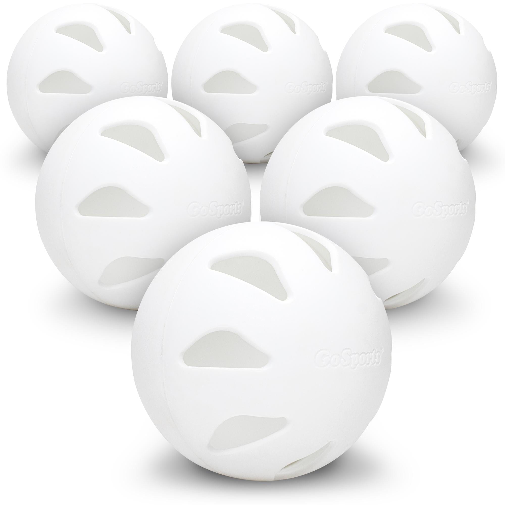 a dozen of white plastic balls on a white background