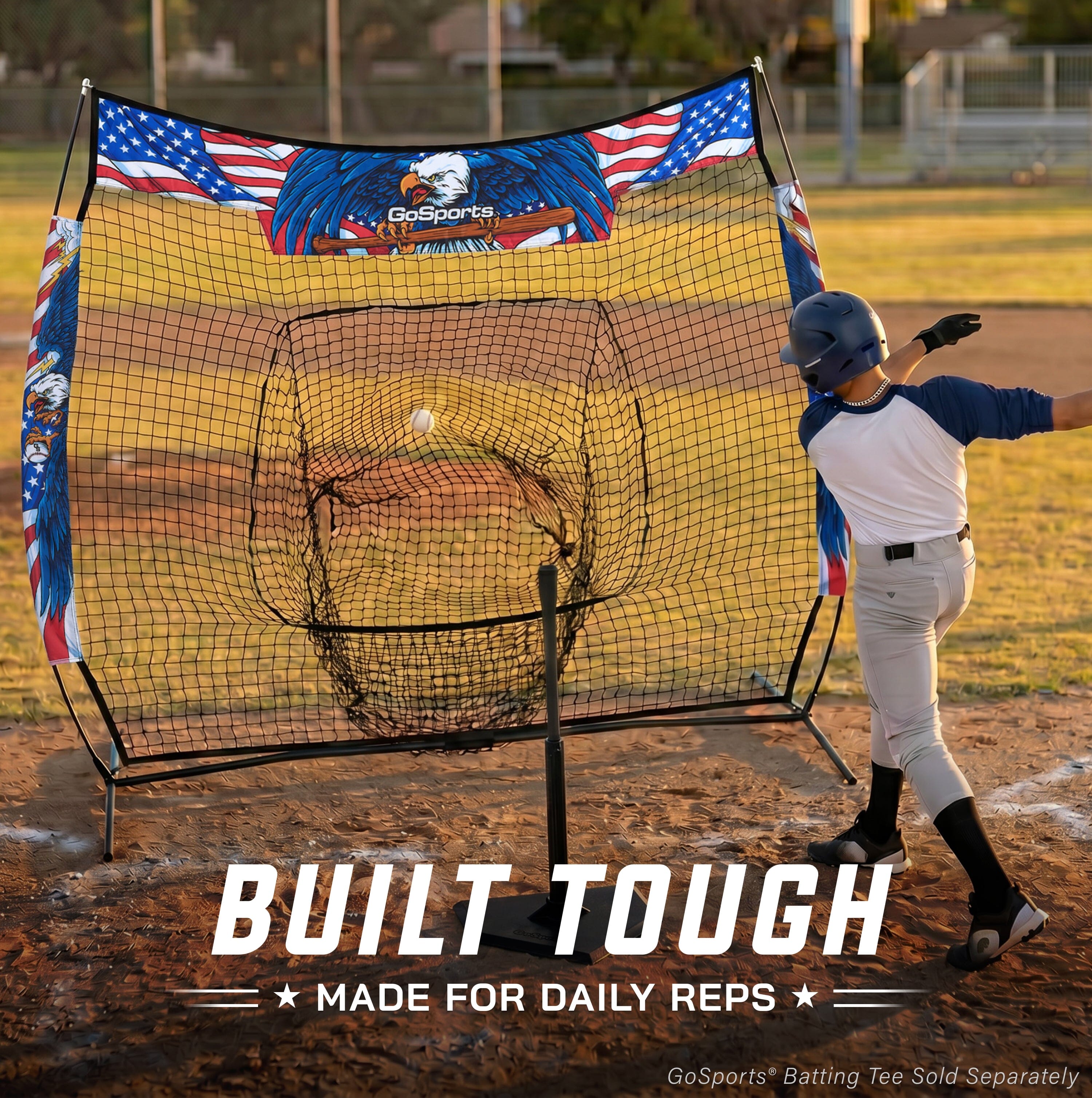 GoSports 7 x 7 ft America Drip Baseball & Softball Batting Net - Full Size Hitting & Pitching Net with Strike Zone and Carry Case PlayGoSports.com