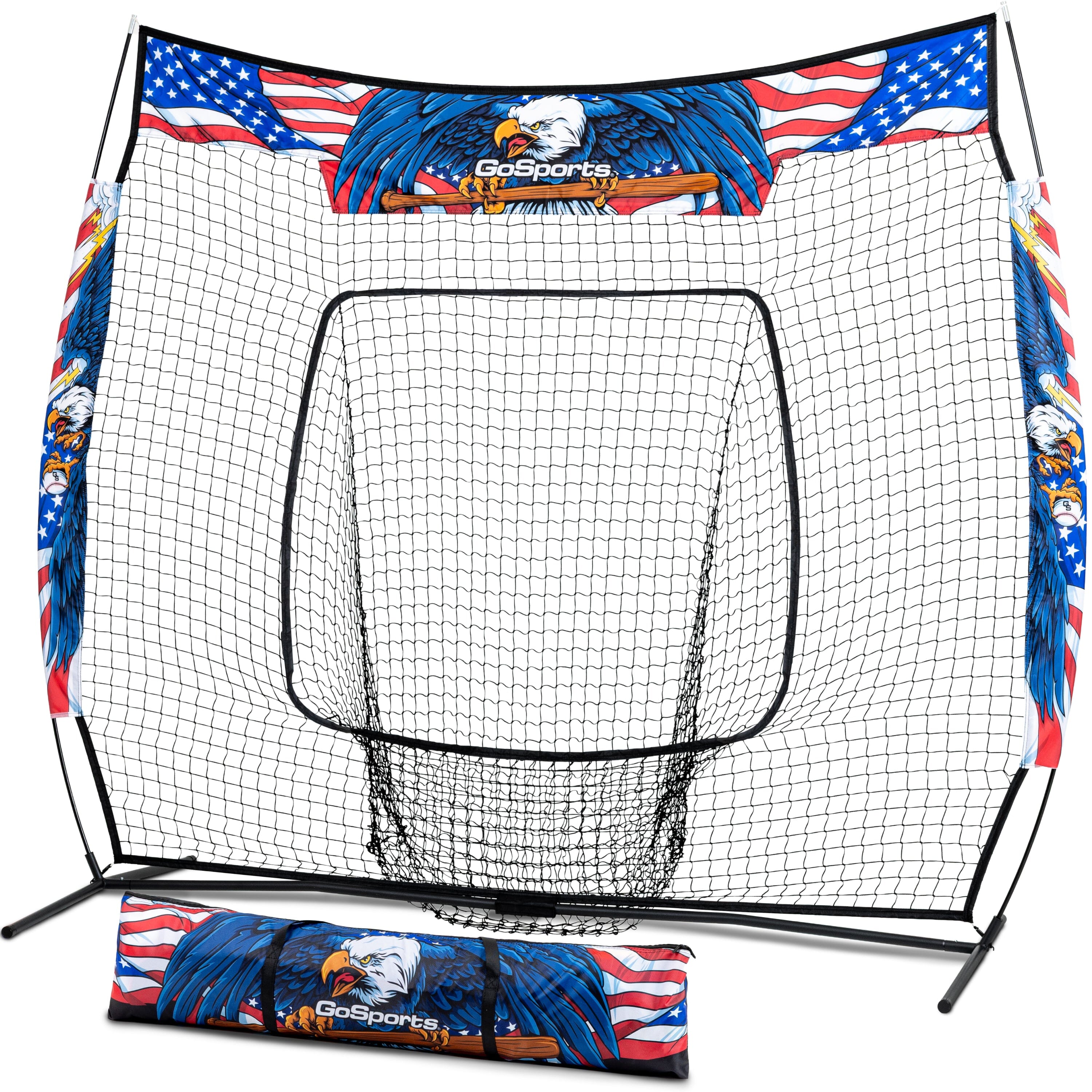 GoSports 7 x 7 ft America Drip Baseball & Softball Batting Net - Full Size Hitting & Pitching Net with Strike Zone and Carry Case PlayGoSports.com