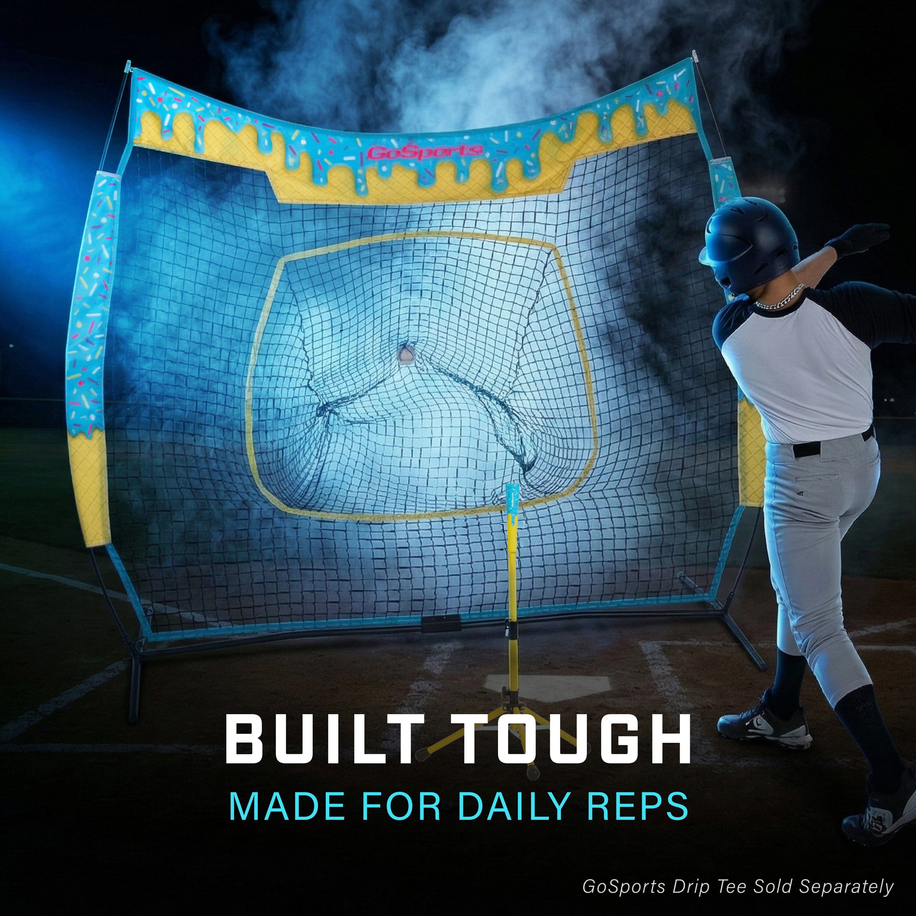 GoSports 7 x 7 ft Ice Cream Drip Baseball & Softball Batting Net - Full Size Hitting & Pitching Practice Net with Strike Zone and Carry Case GoSports