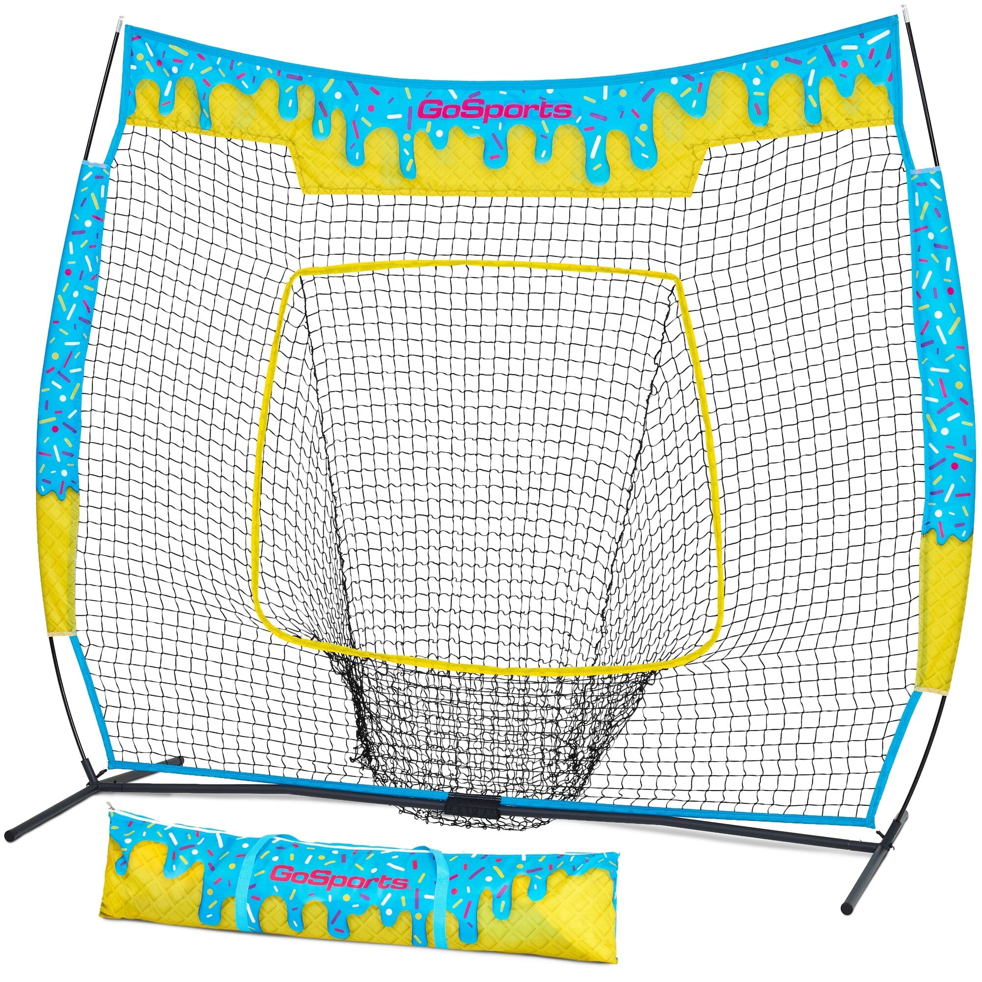 GoSports 7 x 7 ft Ice Cream Drip Baseball & Softball Batting Net - Full Size Hitting & Pitching Practice Net with Strike Zone and Carry Case GoSports