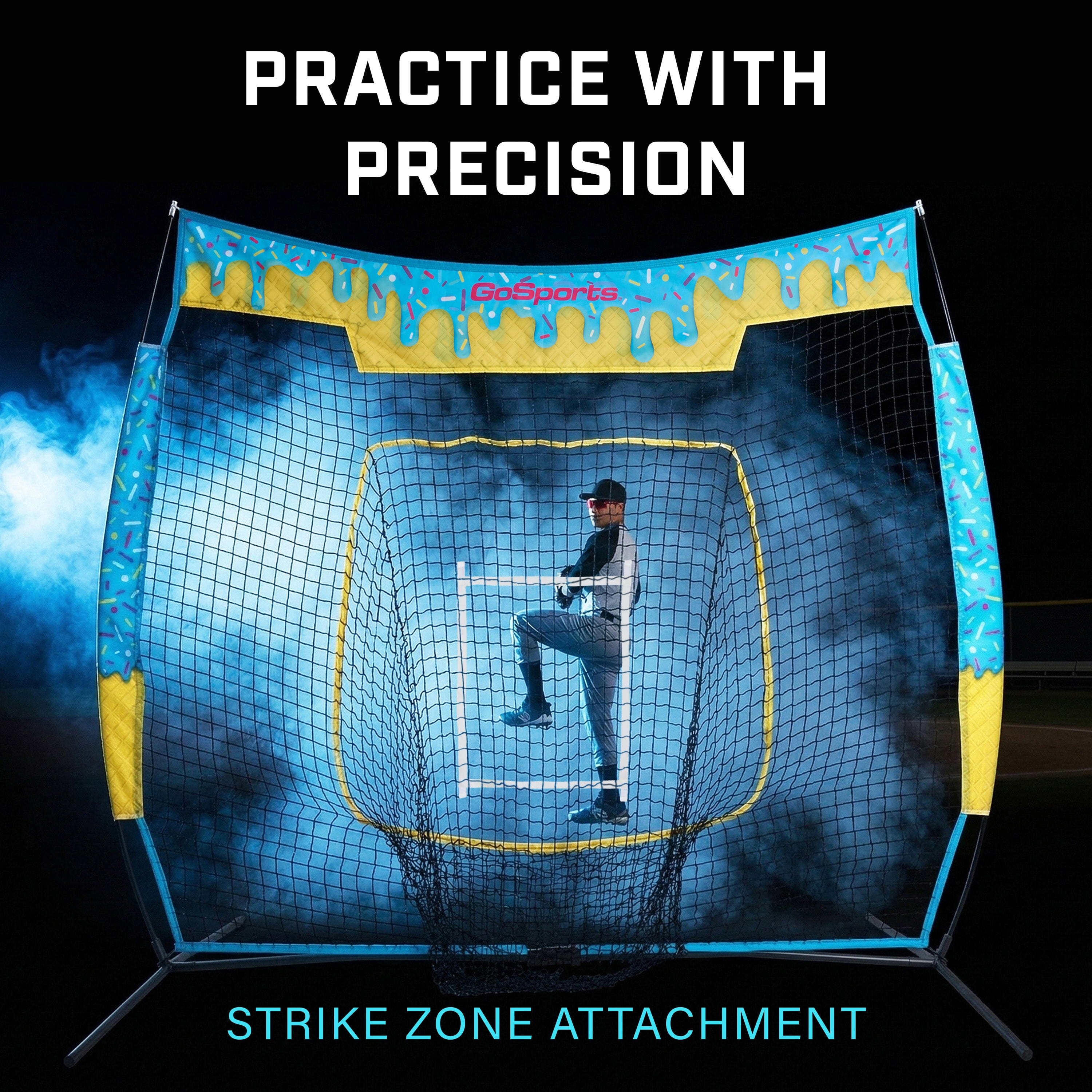 GoSports 7 x 7 ft Ice Cream Drip Baseball & Softball Batting Net - Full Size Hitting & Pitching Practice Net with Strike Zone and Carry Case GoSports