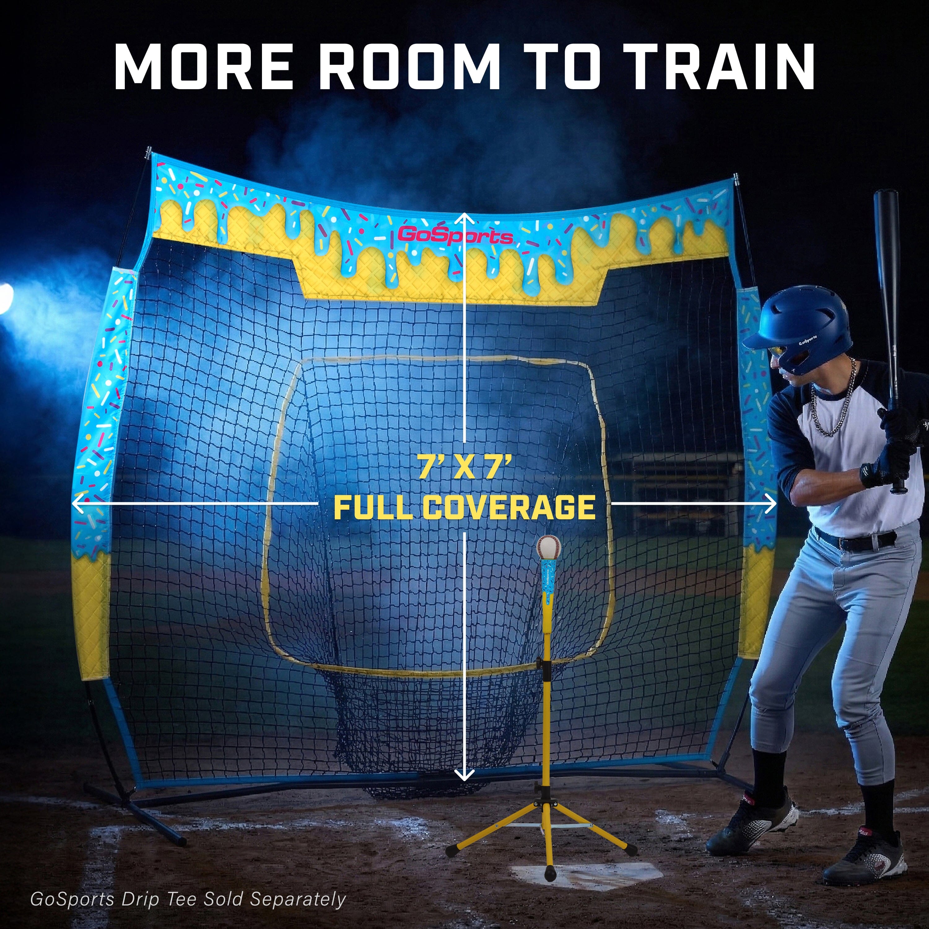 GoSports 7 x 7 ft Ice Cream Drip Baseball & Softball Batting Net - Full Size Hitting & Pitching Practice Net with Strike Zone and Carry Case GoSports