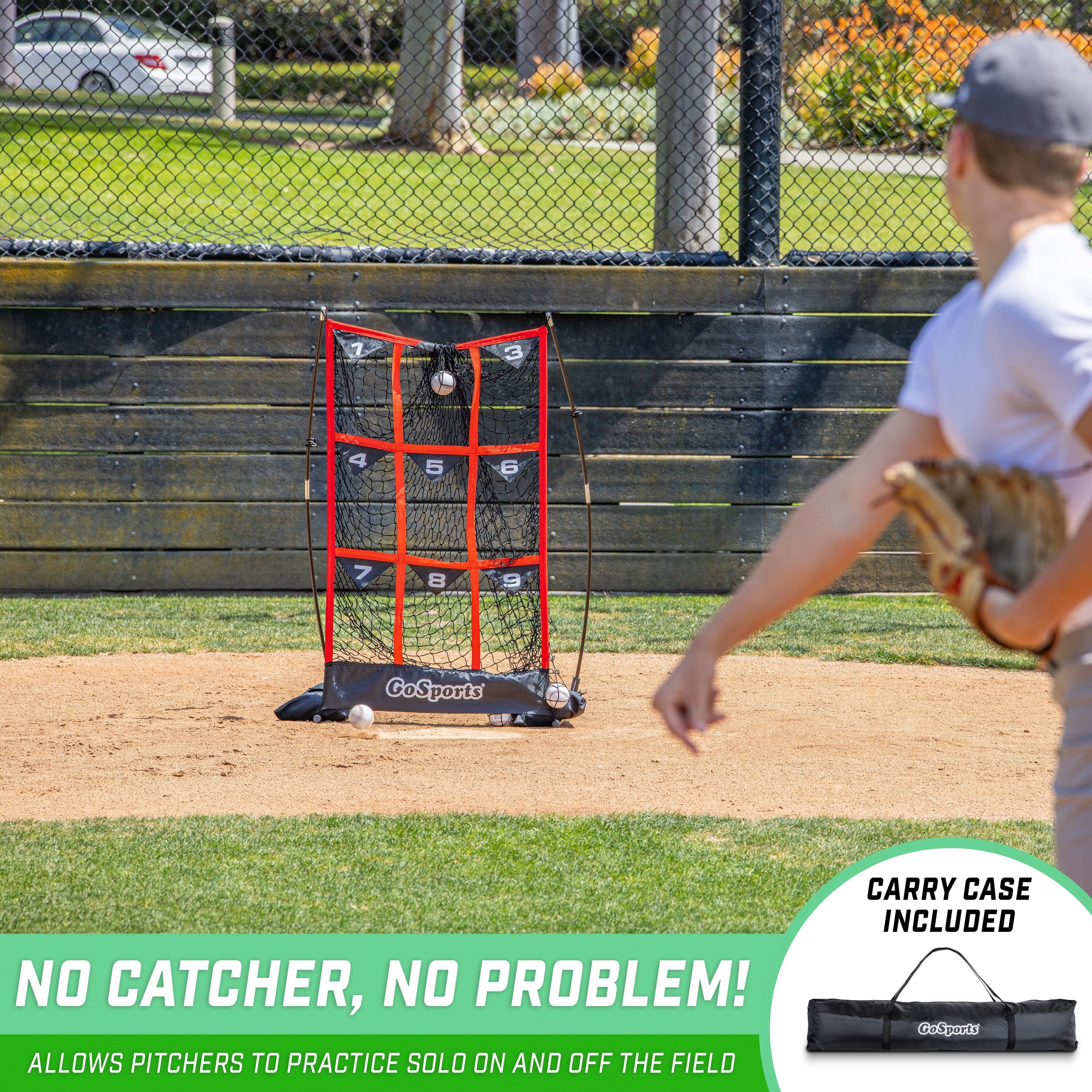 a young boy throwing baseball towards a baseball net