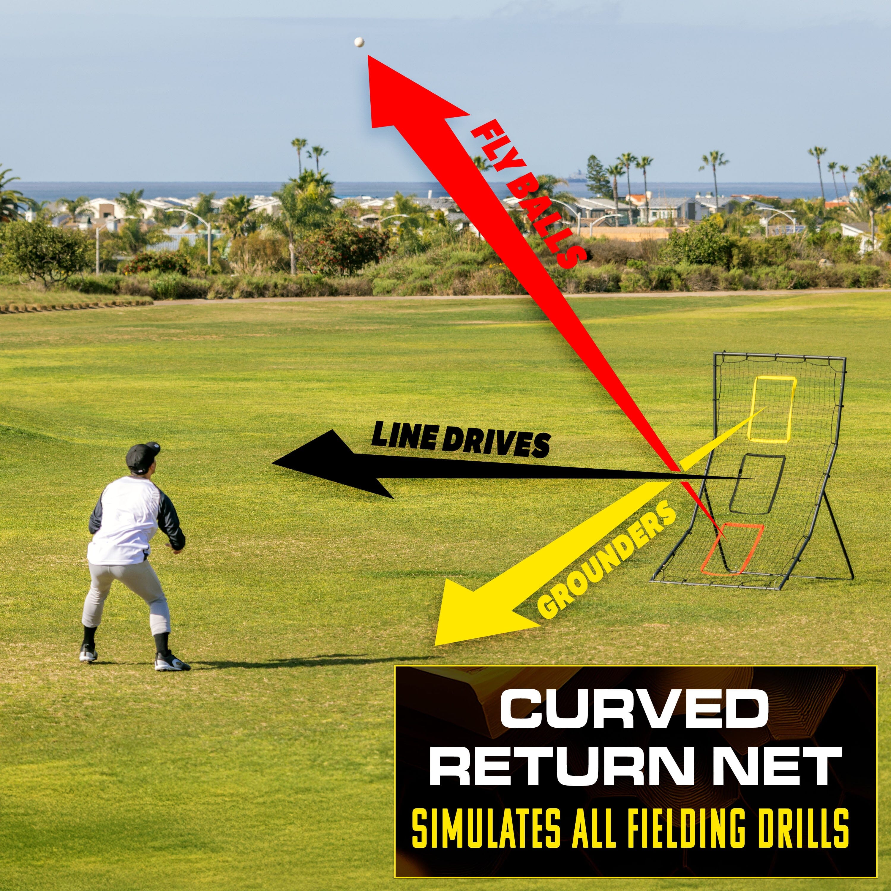 GoSports 6 x 4 ft Baseball & Softball Pitching and Fielding Rebounder - Pitch Back Net with 3 Target Zones GoSports