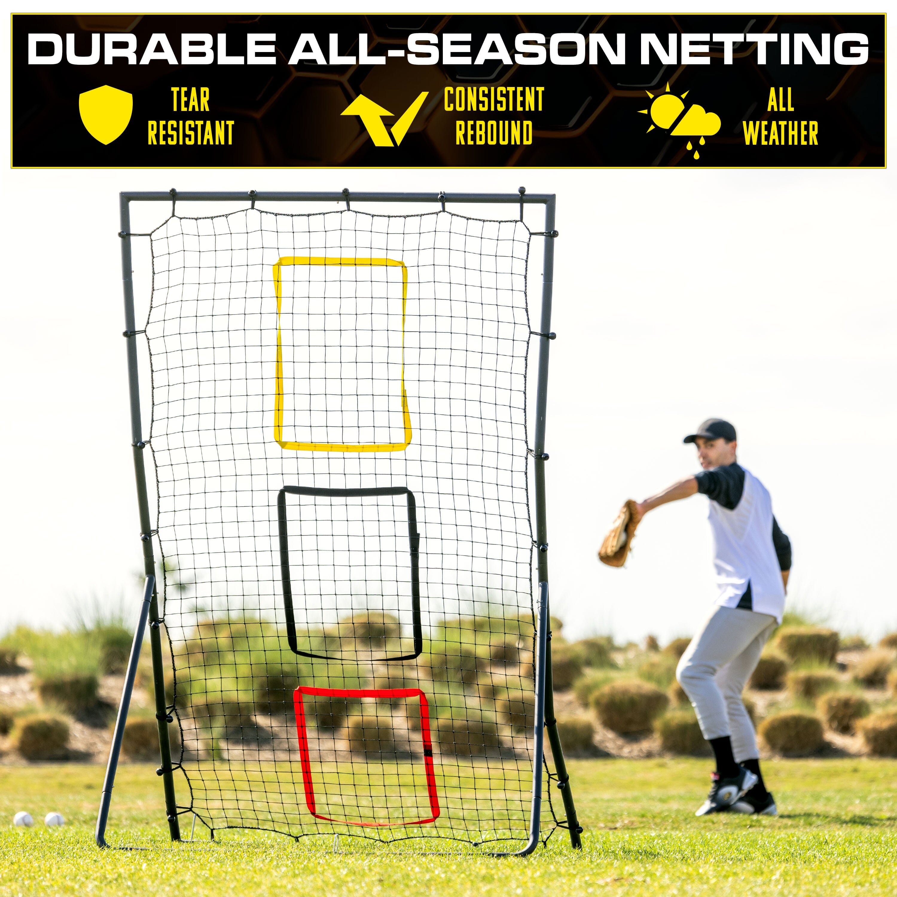 GoSports 6 x 4 ft Baseball & Softball Pitching and Fielding Rebounder - Pitch Back Net with 3 Target Zones GoSports