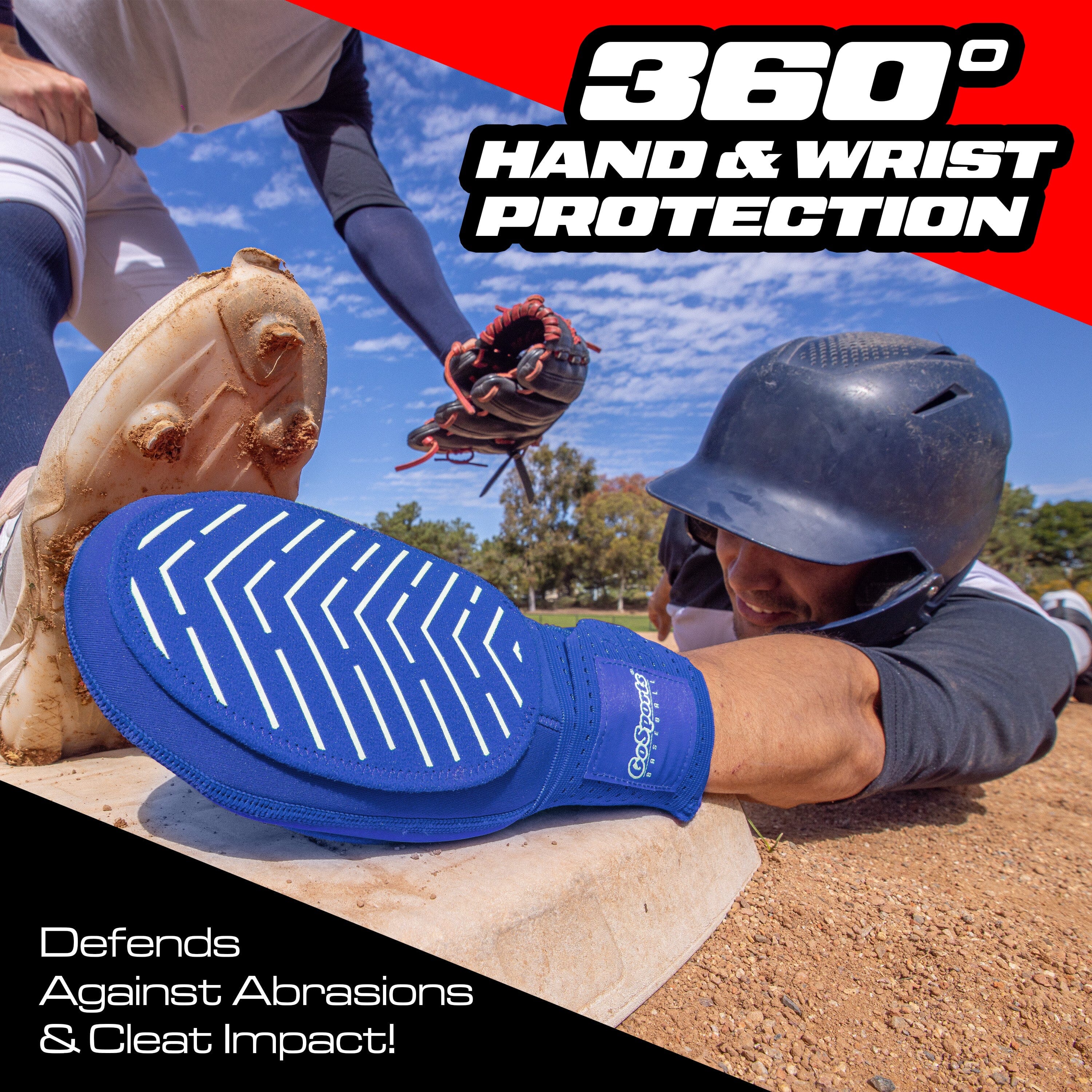 GoSports Sliding Mitts for Baseball & Softball - Youth Size - Right & Left Hand Protective Base Running Gloves, Royal GoSports