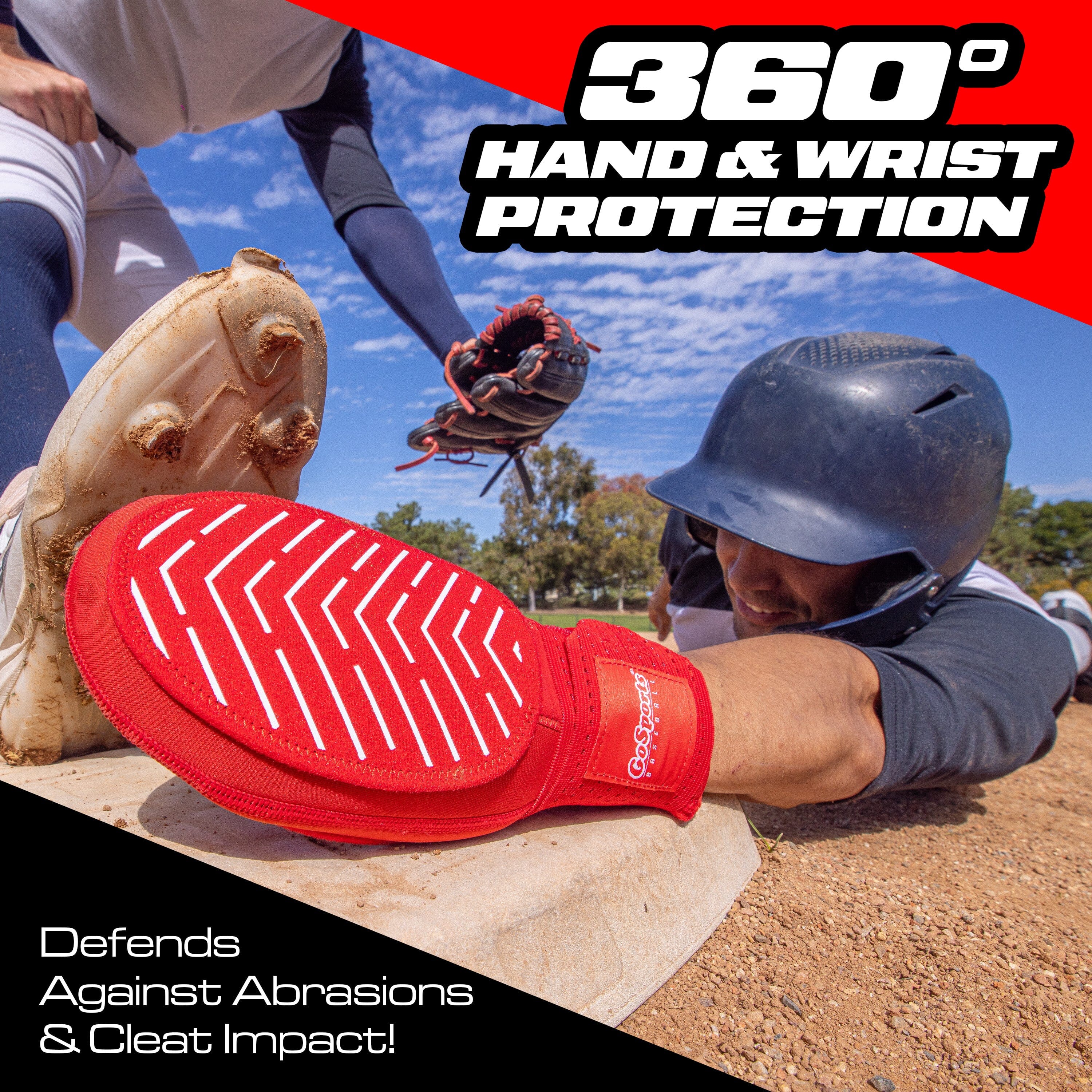 GoSports Sliding Mitts for Baseball & Softball - Youth Size - Right & Left Hand Protective Base Running Gloves, Red GoSports