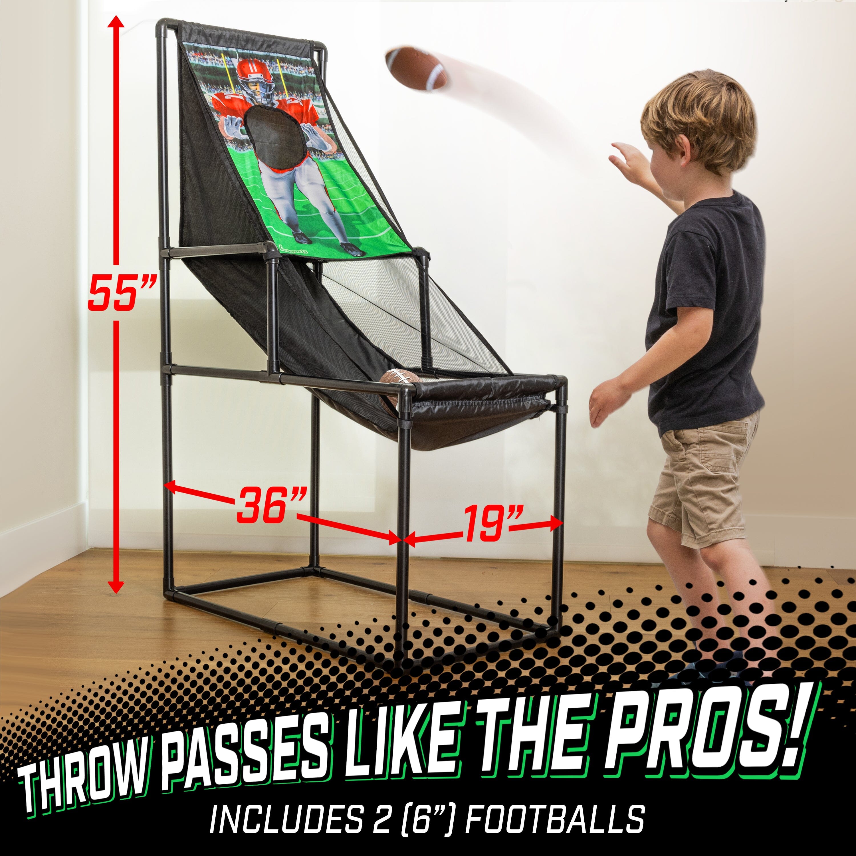 GoSports 2 in 1 Basketball & Football Toss Arcade Game - Indoor & Outdoor Toy Hoop for Kids Ages 3-8 GoSports