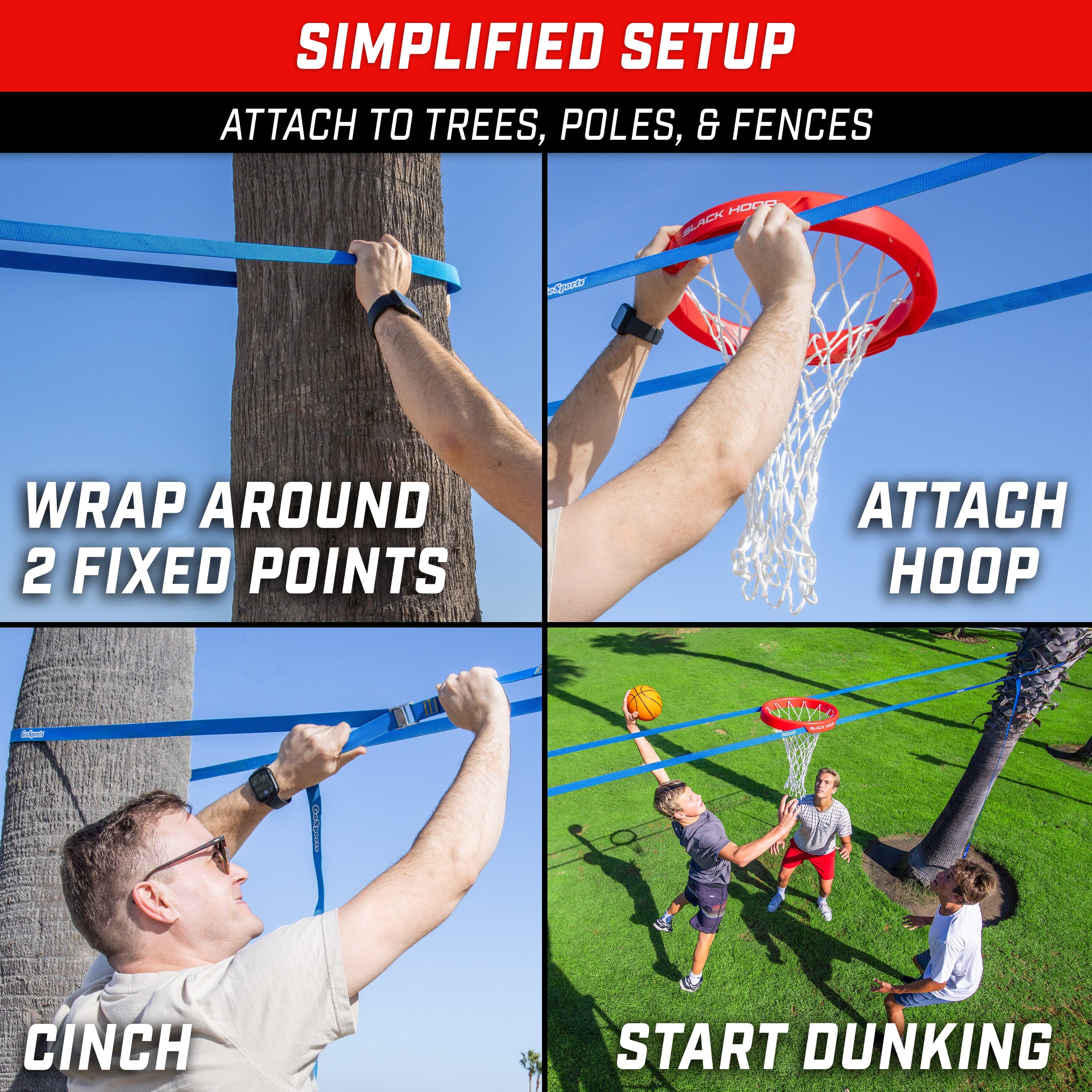 GoSports Slack Hoop Portable Basketball Game for Kids & Teens - Adjustable Height Outdoor Lawn, Beach, & Yard Game - Basketball Without a Court GoSports