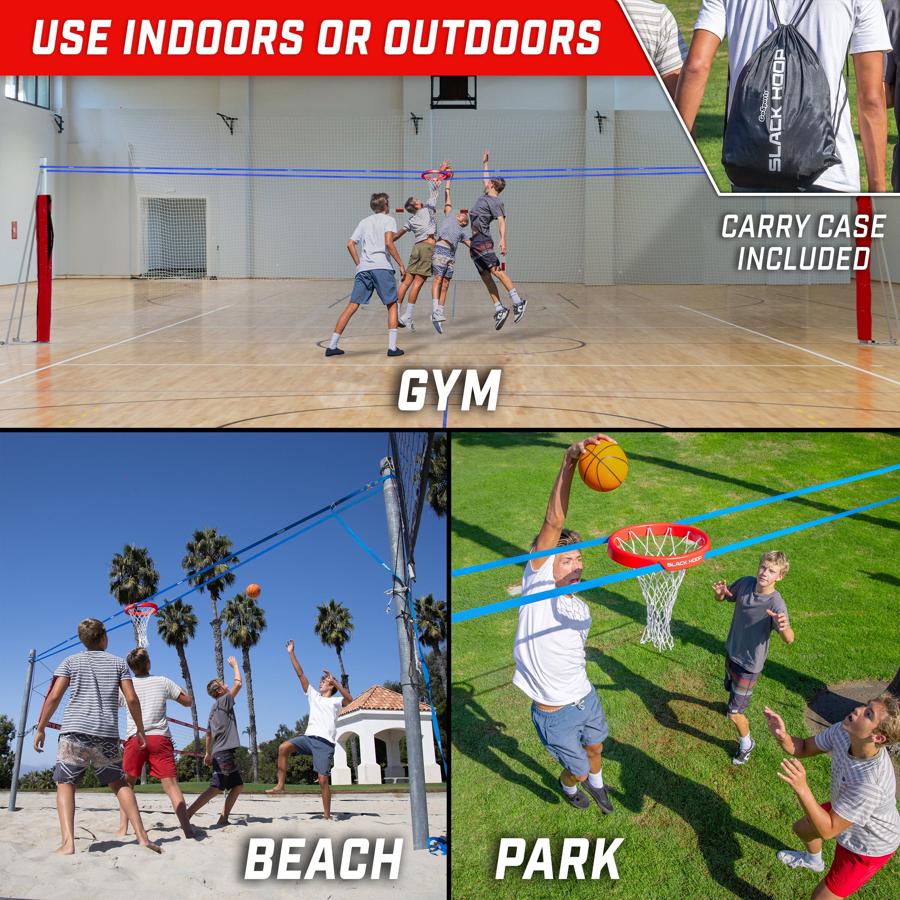 GoSports Slack Hoop Portable Basketball Game for Kids & Teens - Adjustable Height Outdoor Lawn, Beach, & Yard Game - Basketball Without a Court GoSports