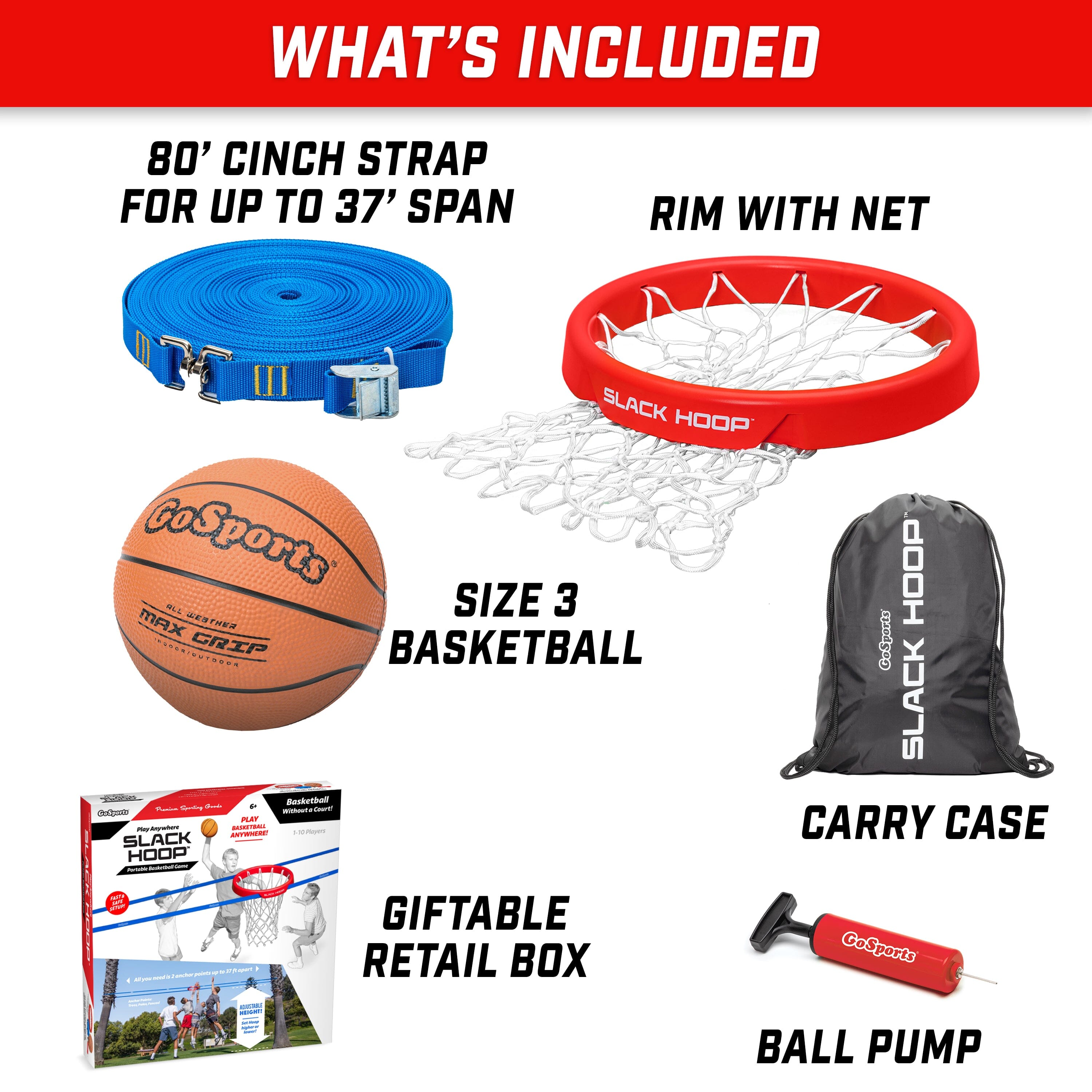 GoSports Slack Hoop Portable Basketball Game for Kids & Teens - Adjustable Height Outdoor Lawn, Beach, & Yard Game - Basketball Without a Court GoSports