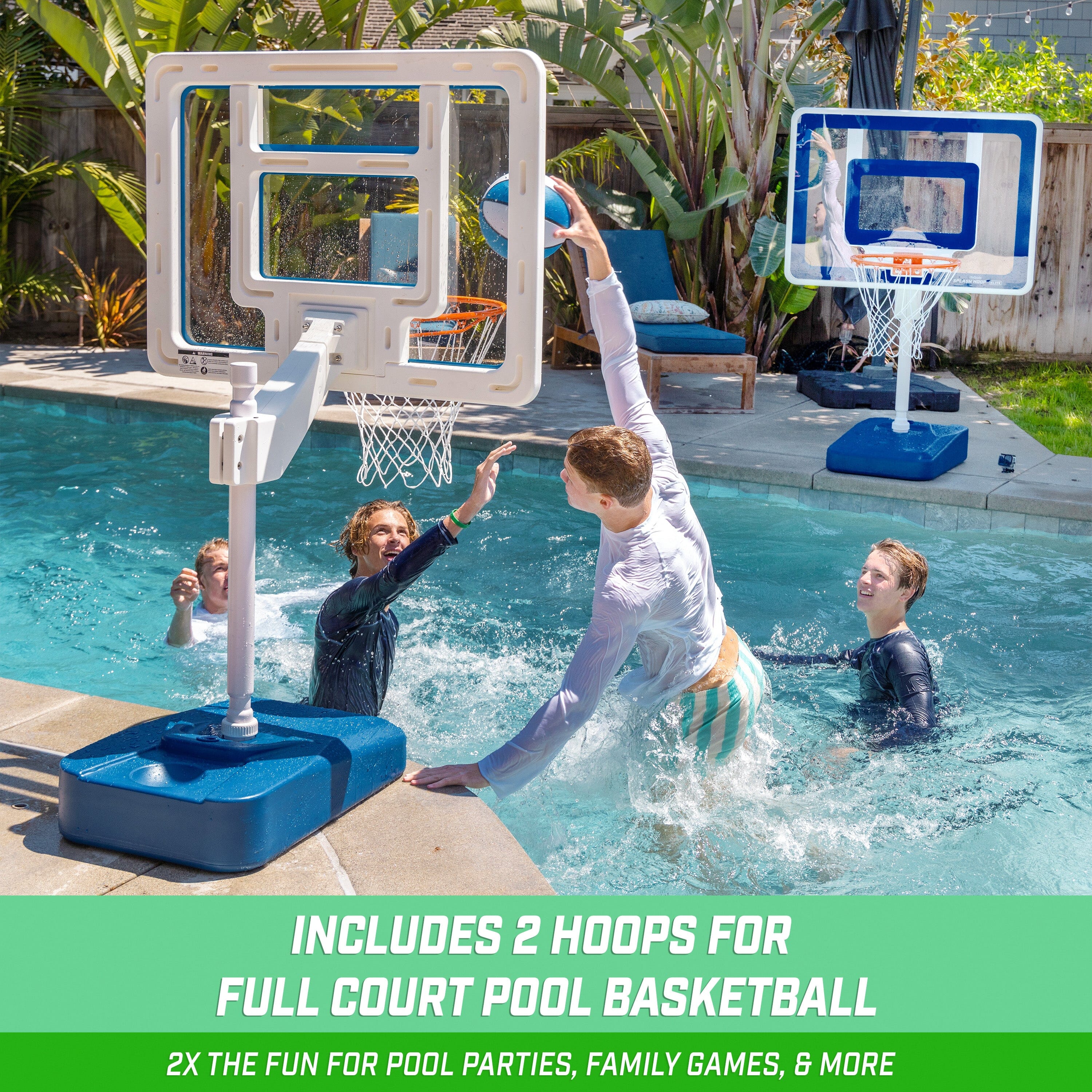 a group of kids playing in a pool