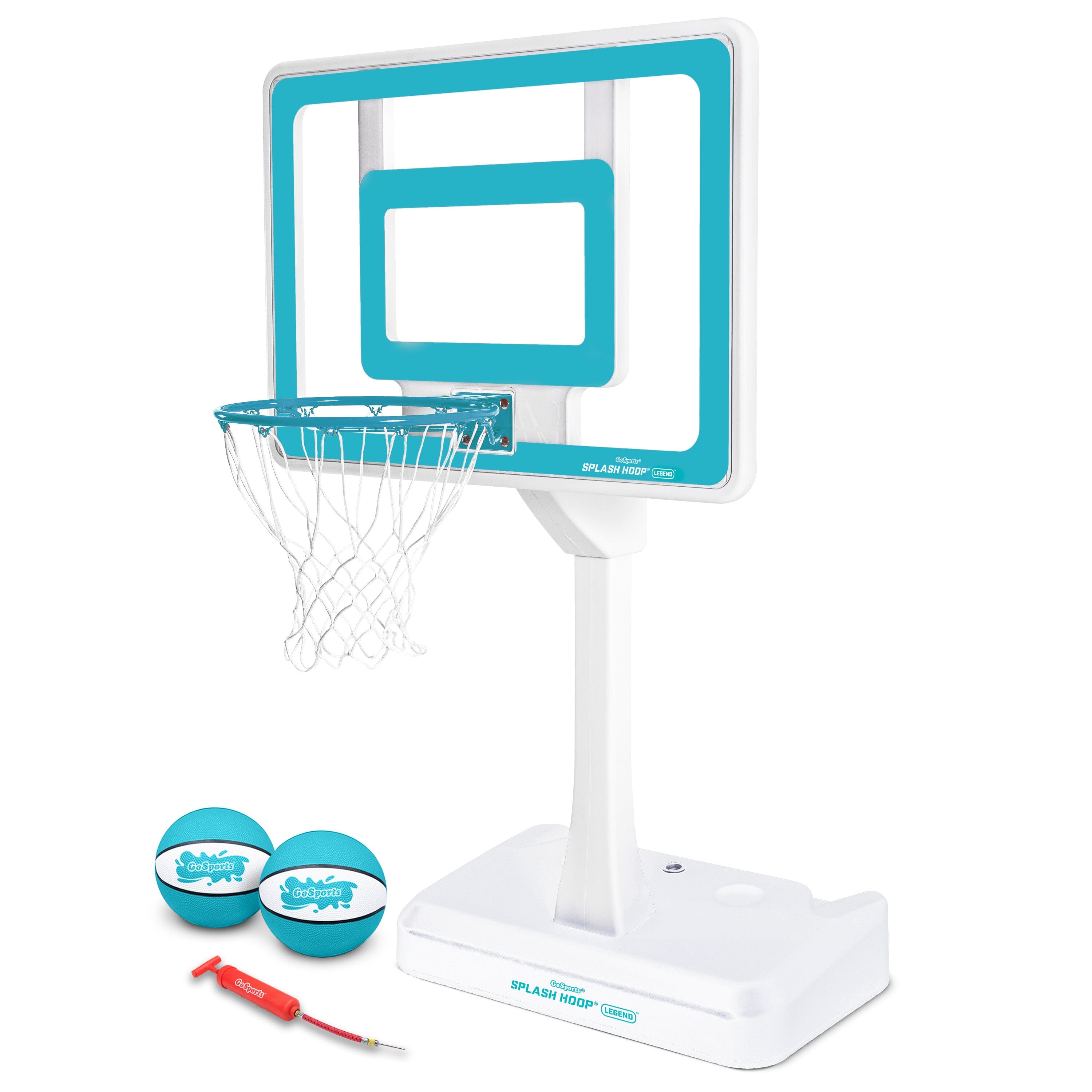 GoSports Splash Hoop LEGEND Pool Basketball Hoop Game with Water Weighted Base, Adjustable Height, and Regulation Steel Rim - Aqua GoSports