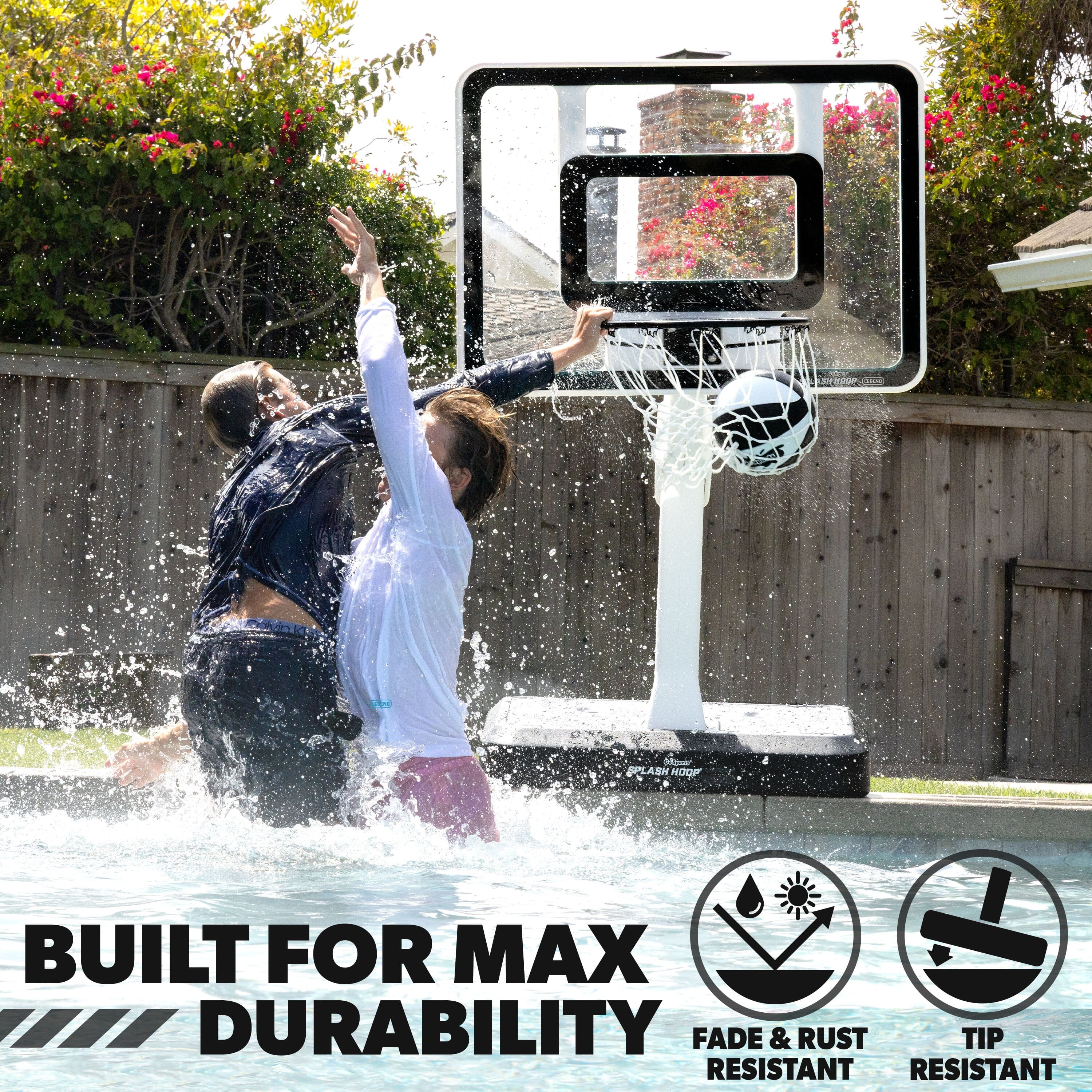 GoSports Splash Hoop LEGEND Pool Basketball Hoop Game with Water Weighted Base, Adjustable Height, and Regulation Steel Rim - Black GoSports