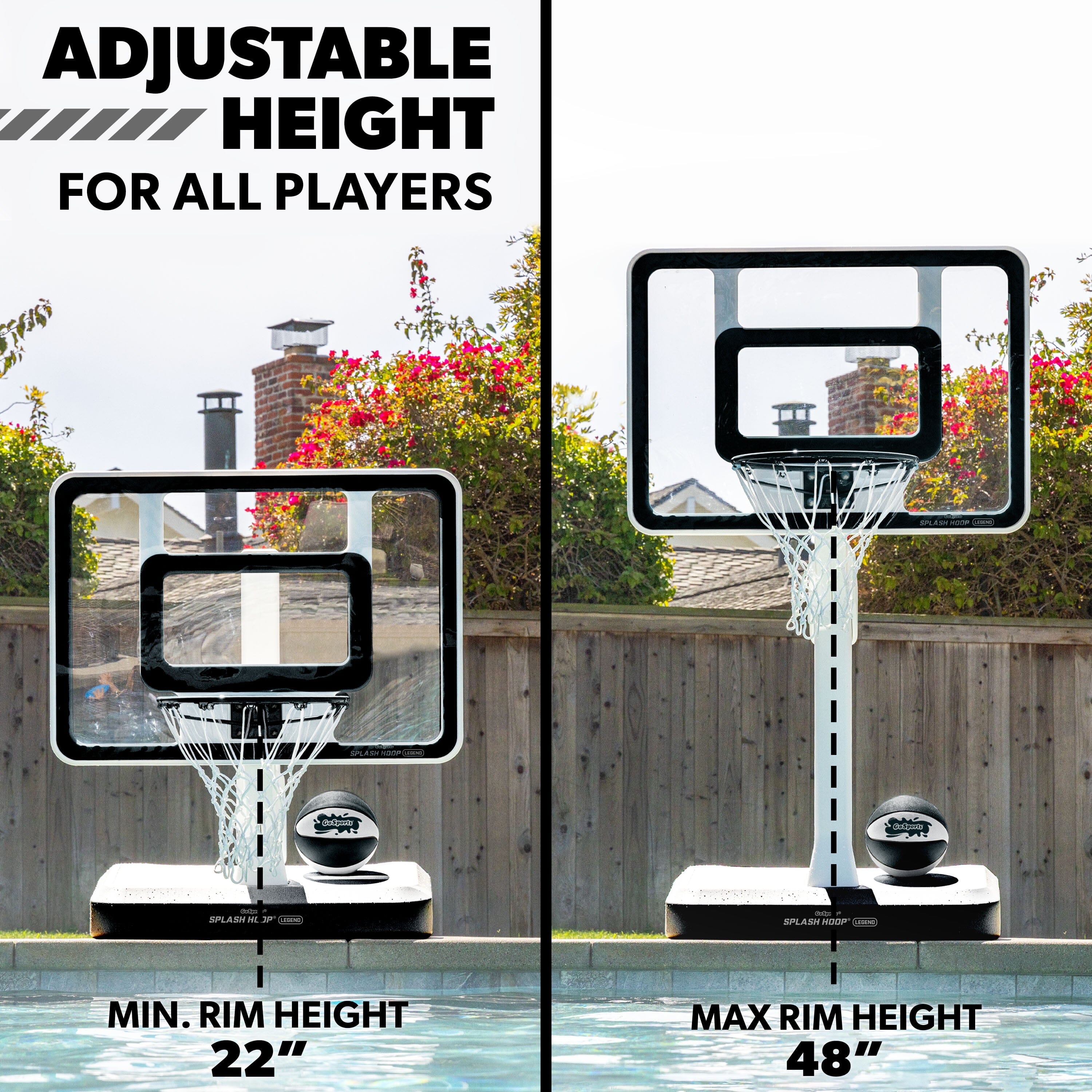 GoSports Splash Hoop LEGEND Pool Basketball Hoop Game with Water Weighted Base, Adjustable Height, and Regulation Steel Rim - Black GoSports