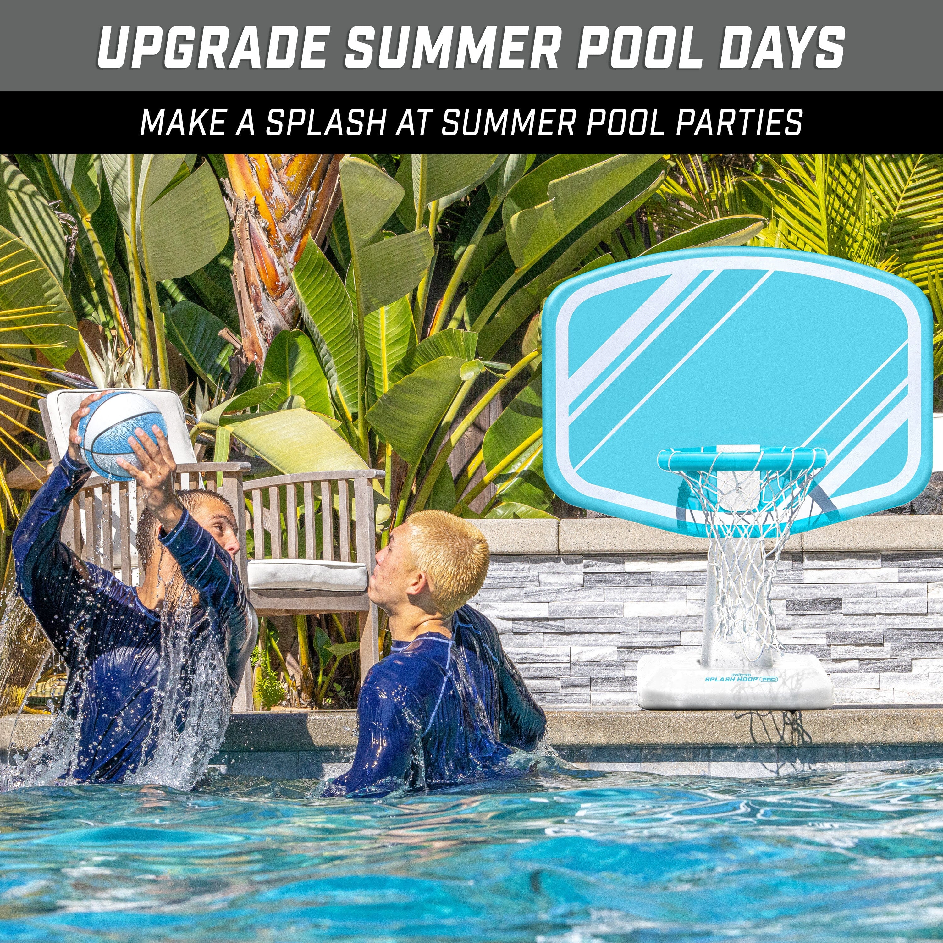 GoSports Splash Hoop PRO Swimming Pool Basketball Game - Includes Poolside Water Basketball Hoop, 2 Balls and Pump – Aqua GoSports