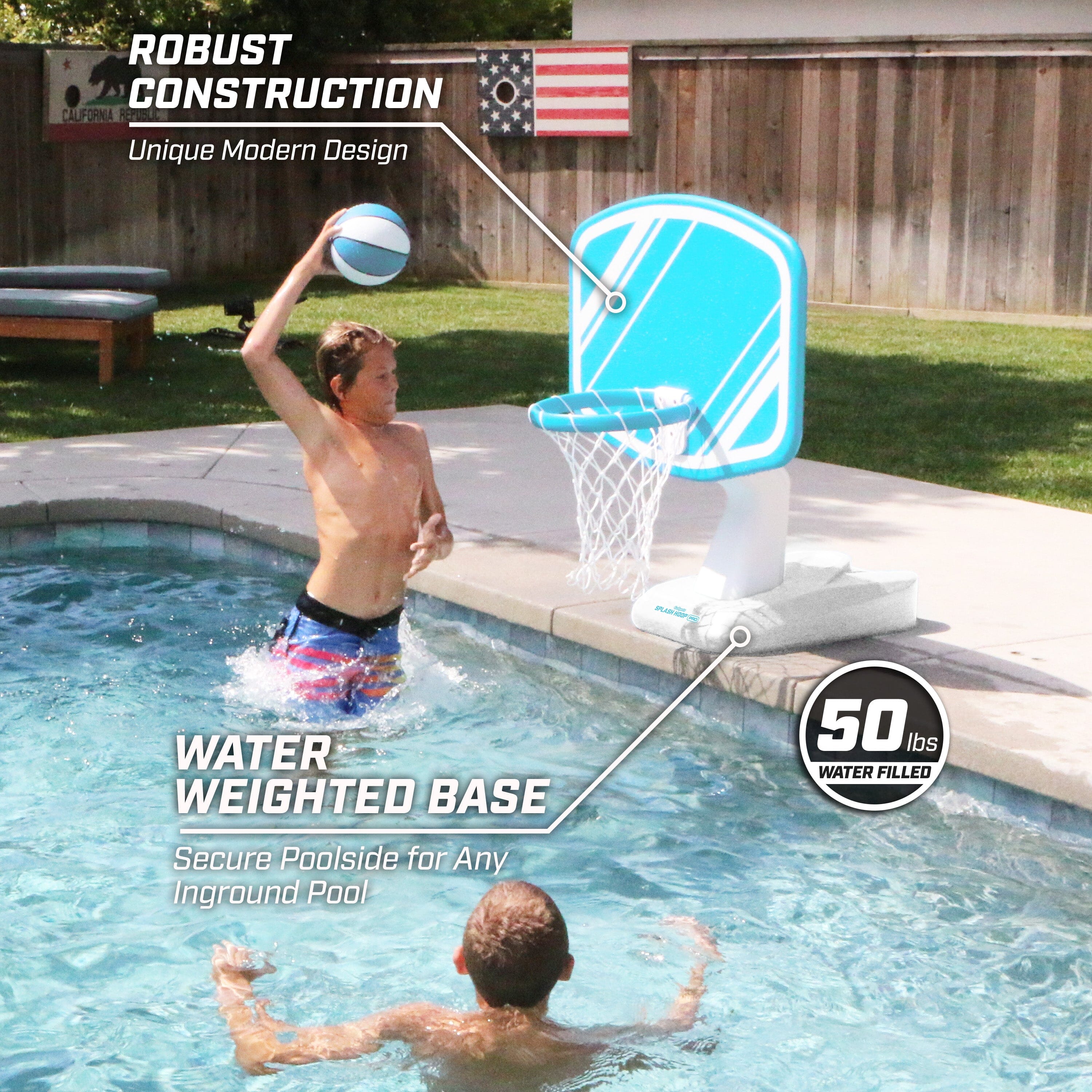 GoSports Splash Hoop PRO Swimming Pool Basketball Game - Includes Poolside Water Basketball Hoop, 2 Balls and Pump – Aqua GoSports