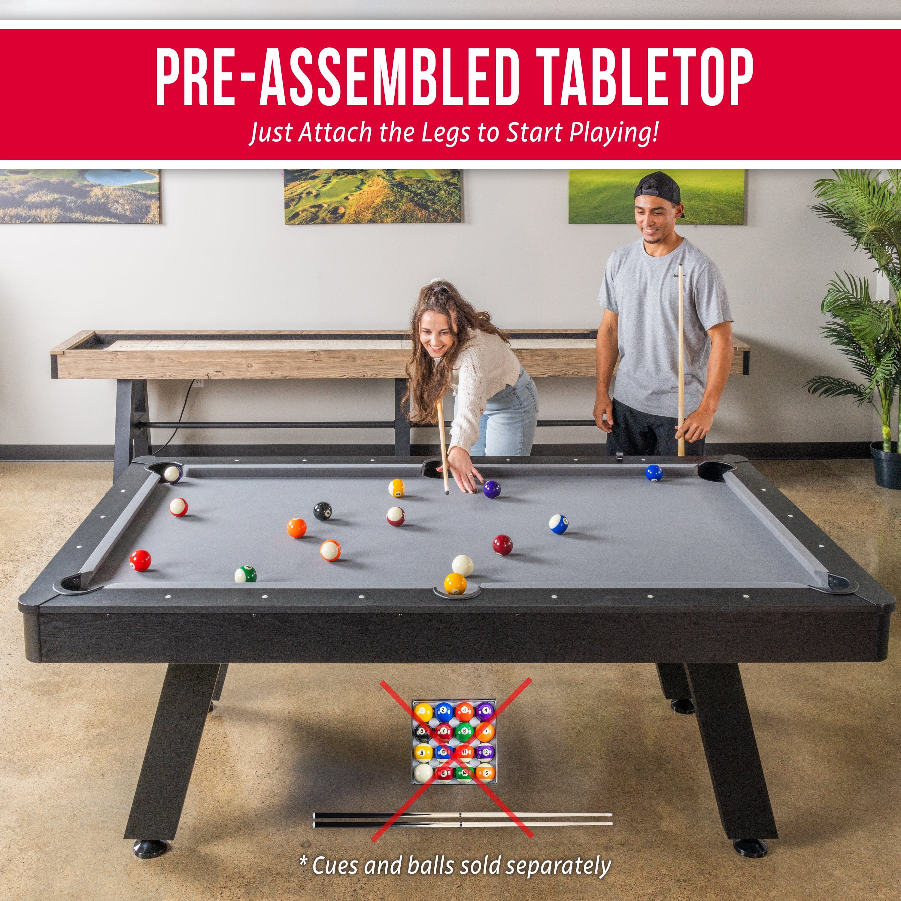 GoSports 7 ft Pool Table with Black Wood Finish - Billiards Game Room Table for Adults & Family - Accessories Not Included - Gray GoSports