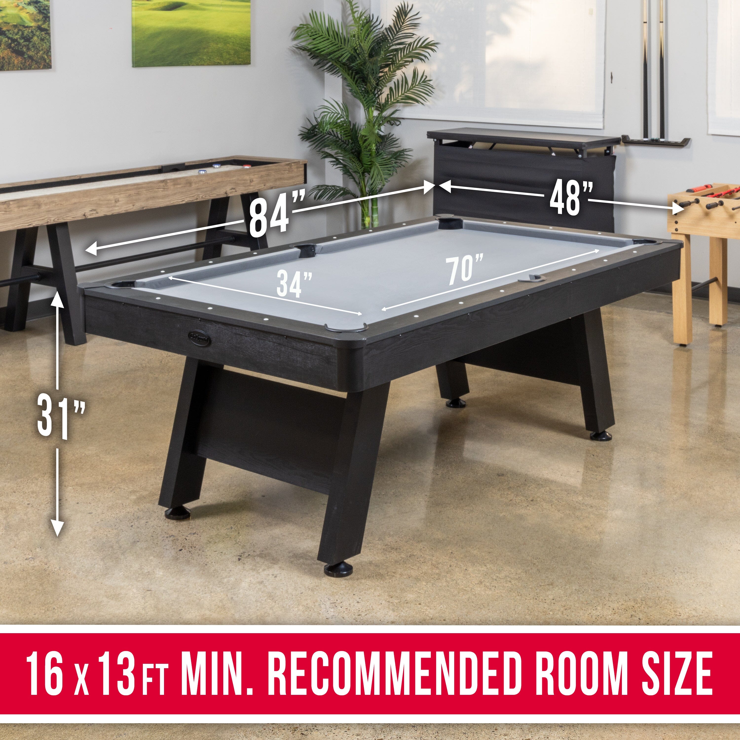 GoSports 7 ft Pool Table with Black Wood Finish - Billiards Game Room Table for Adults & Family - Accessories Not Included - Gray GoSports