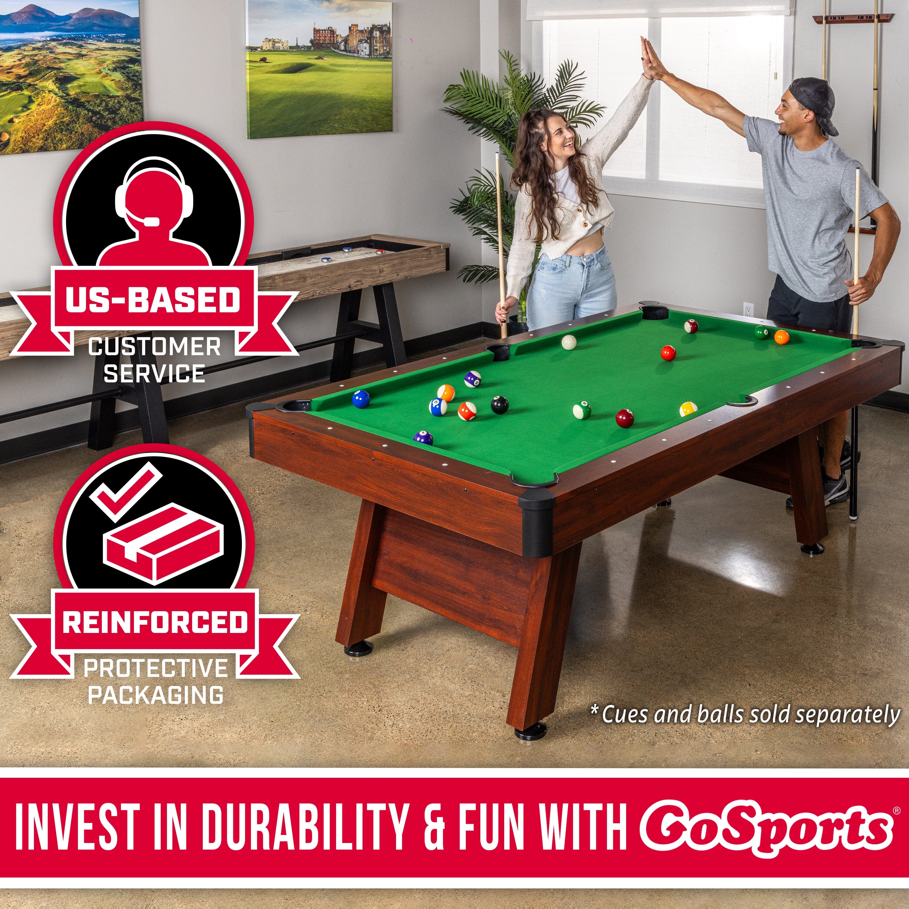 GoSports 7 ft Pool Table with Brown Wood Finish - Billiards Game Room Table for Adults & Family - Accessories Not Included - Green GoSports