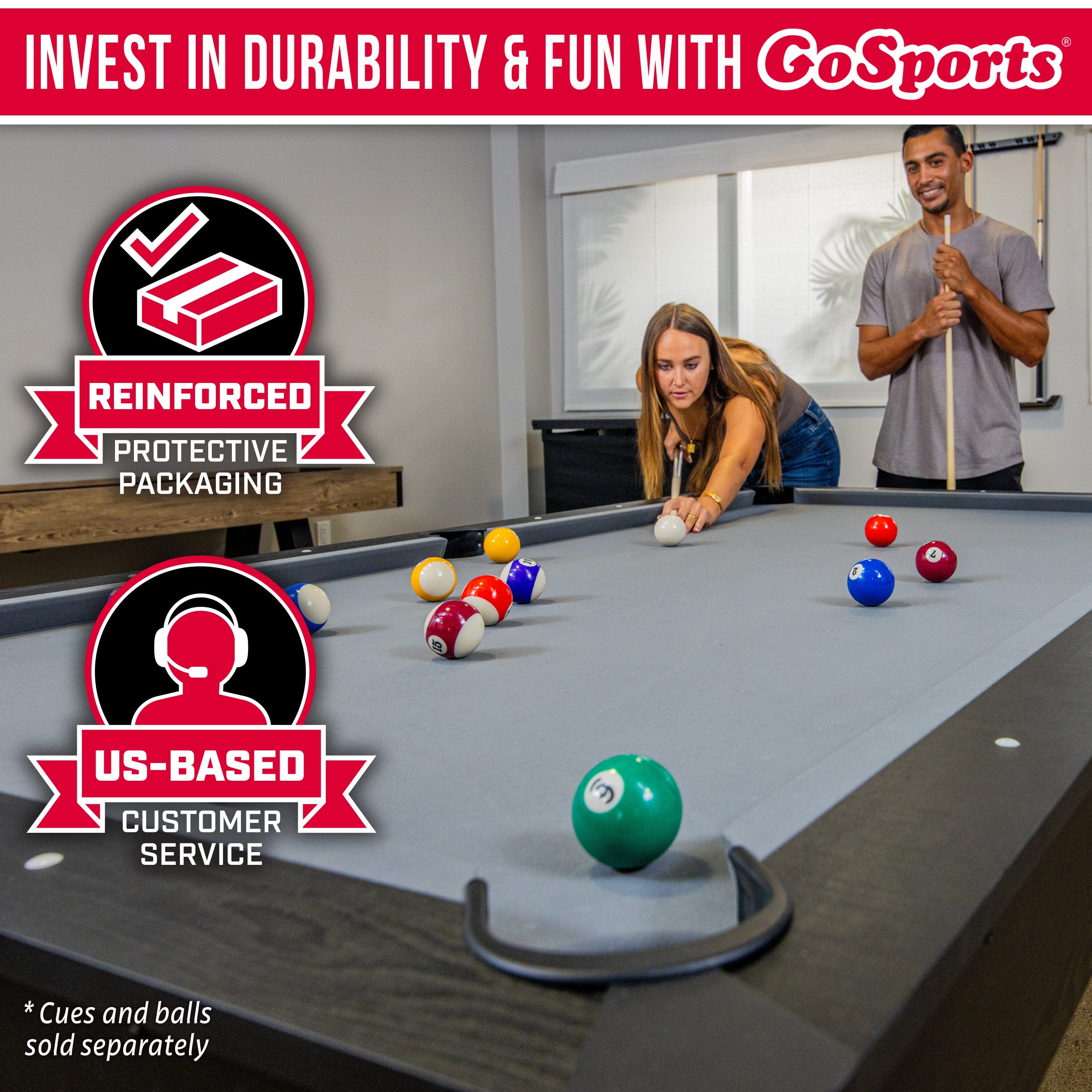 GoSports 8 ft Pool Tables with Wood Finish - Billiards Game Room Table for Adults & Family - Accessories Not Included Billiards Playgosports.com