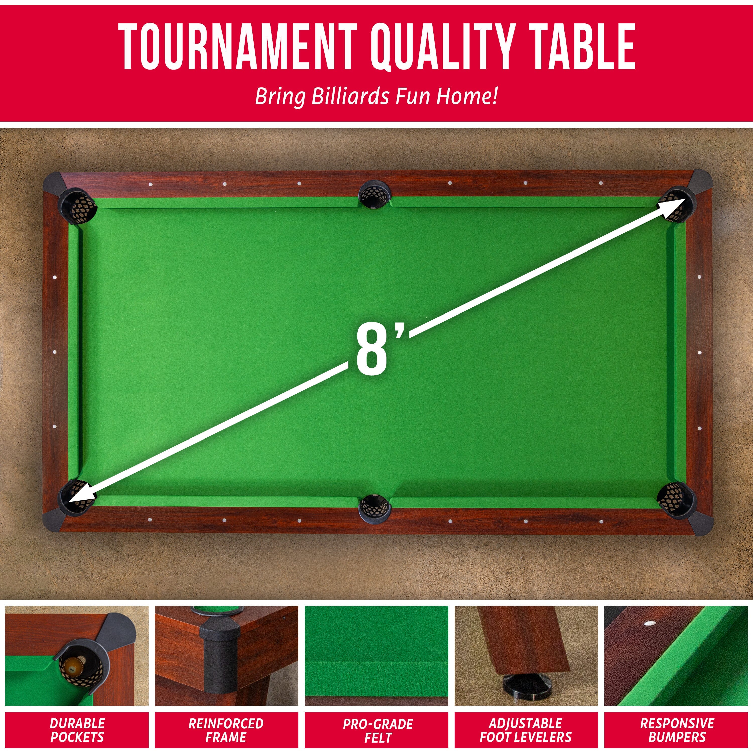 GoSports 8 ft Pool Tables with Wood Finish - Billiards Game Room Table for Adults & Family - Accessories Not Included Billiards Playgosports.com
