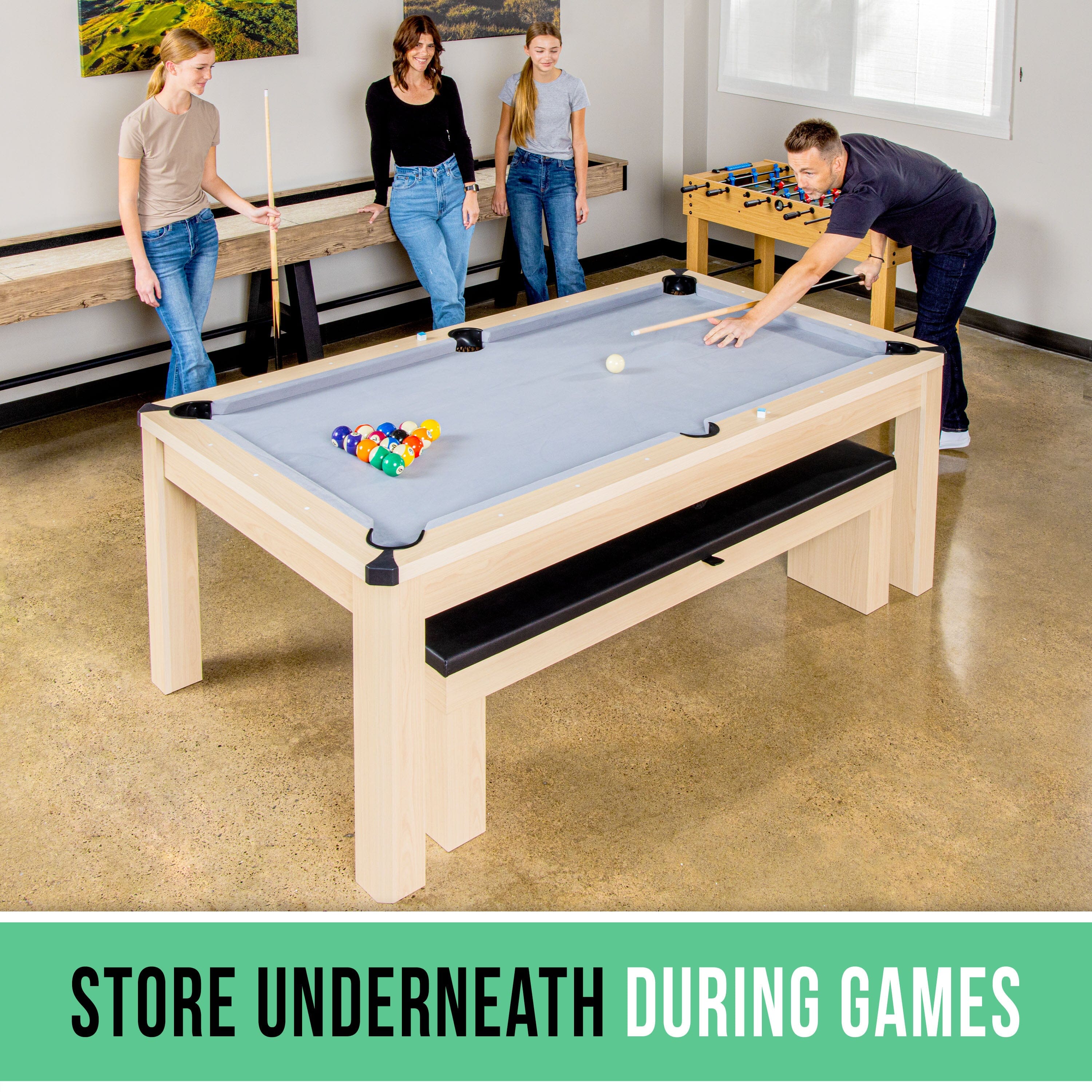 Storage Bench for GoSports 7 ft 3 in 1 Pool, Dining, & Table Light Tennis Combo Table GoSports