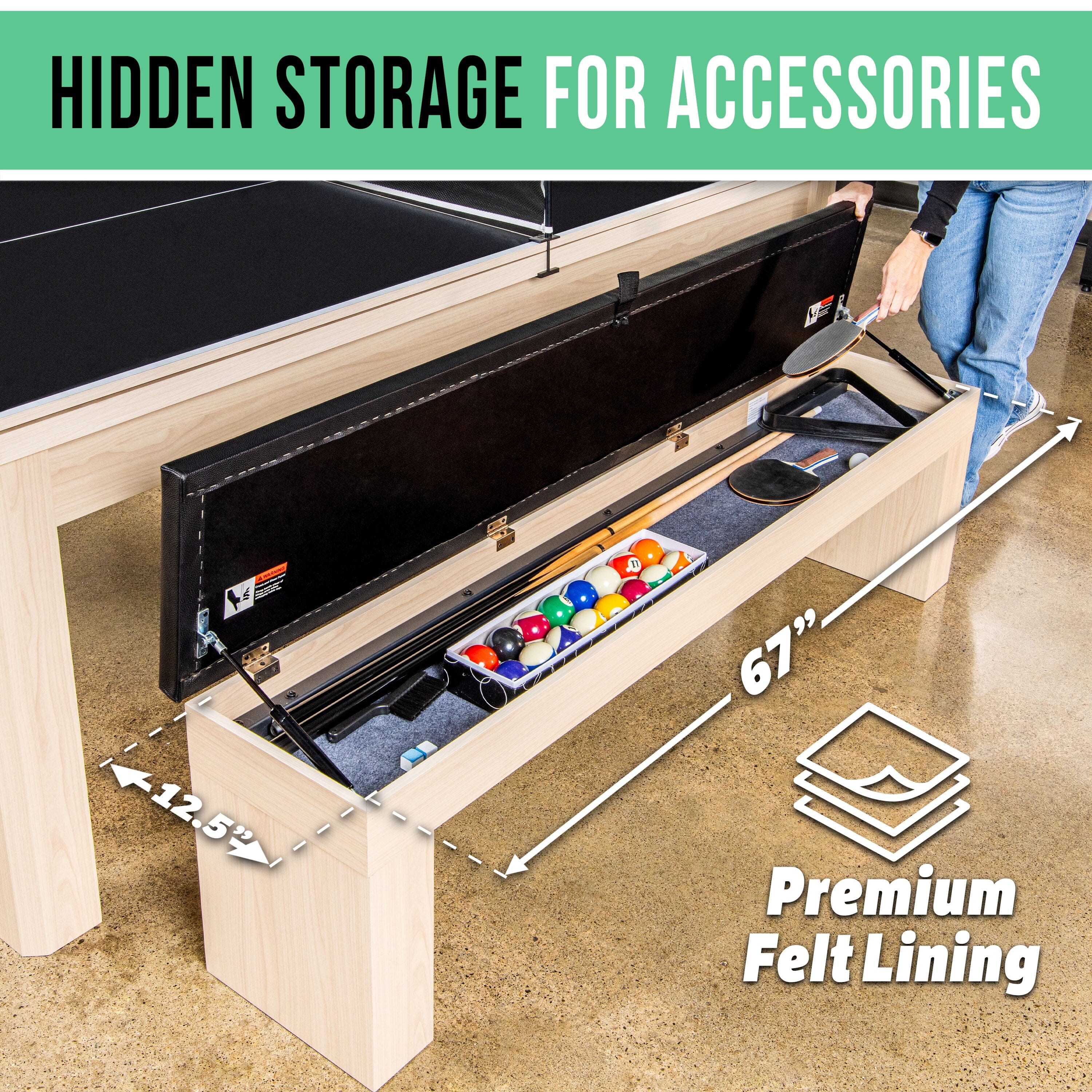 Storage Bench for GoSports 7 ft 3 in 1 Pool, Dining, & Table Light Tennis Combo Table GoSports