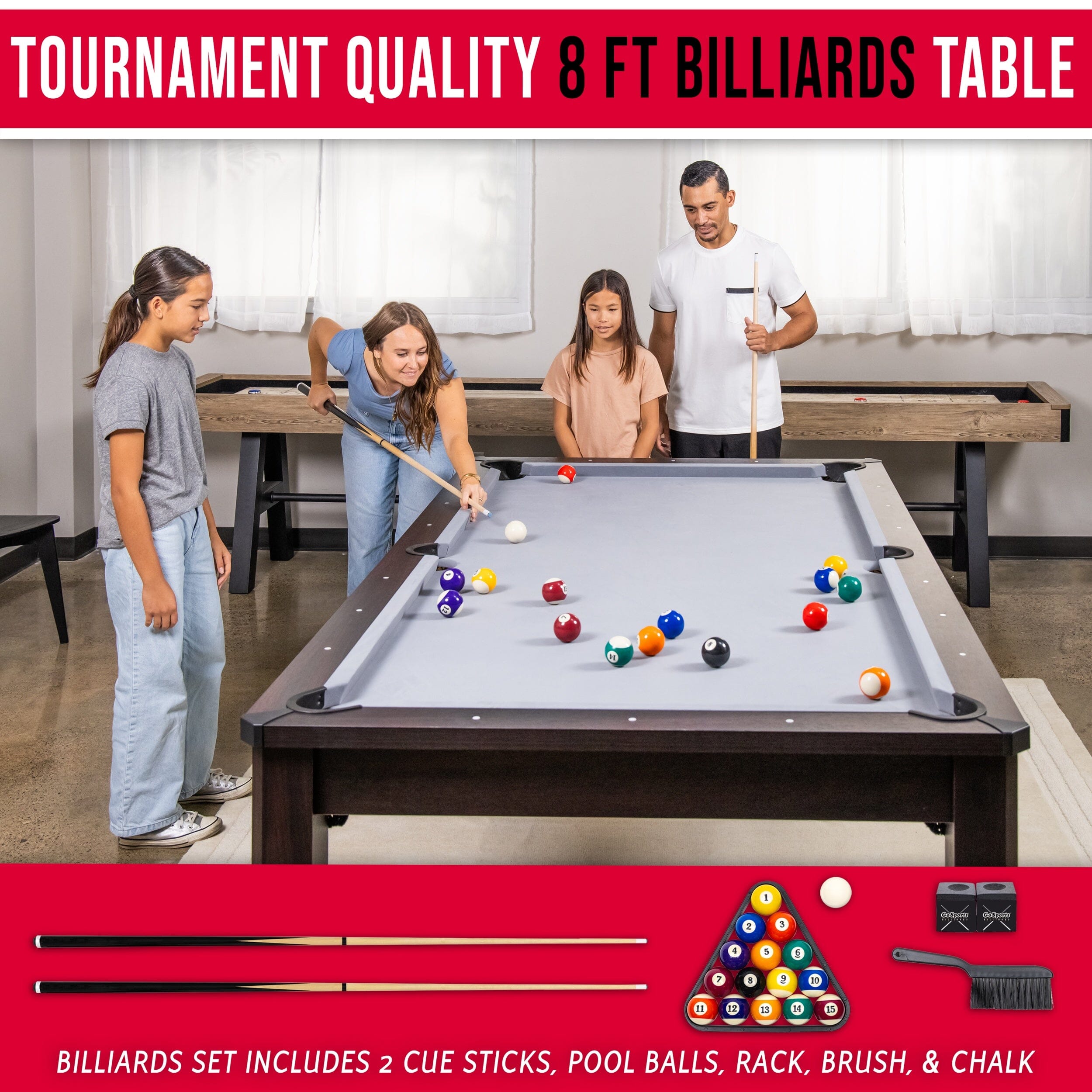 GoSports 8 ft 3 in 1 Pool, Dining, & Table Tennis Combo Table and Storage Benches - Convertible Billiards with Game Accessories PlayGoSports.com