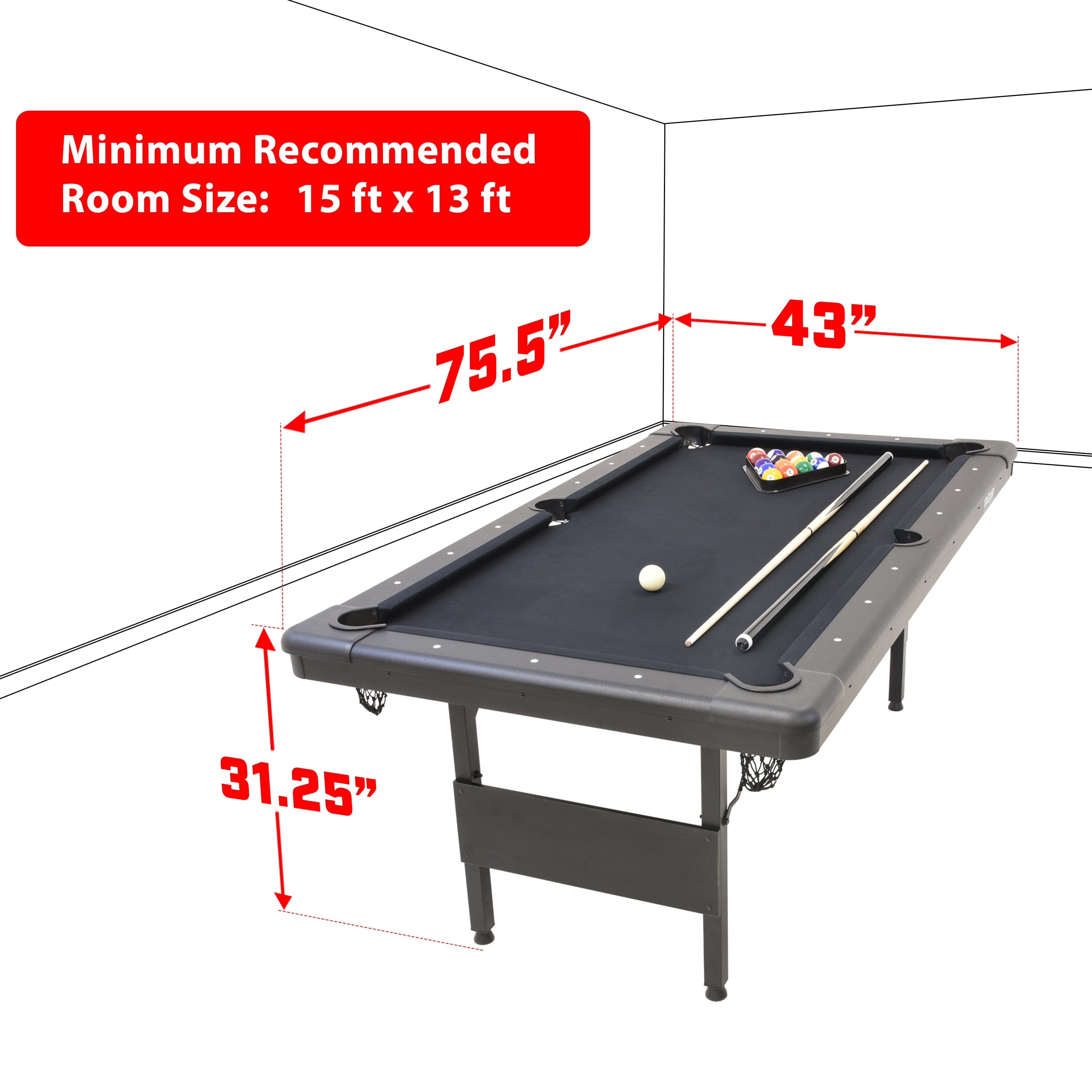 GoSports Mid-Size 6ft x 3.5ft Billiards Game Table - Foldable Design, Includes Full Set of Pool Balls, 2 Cue Sticks, Chalk, and Felt Brush GoSports