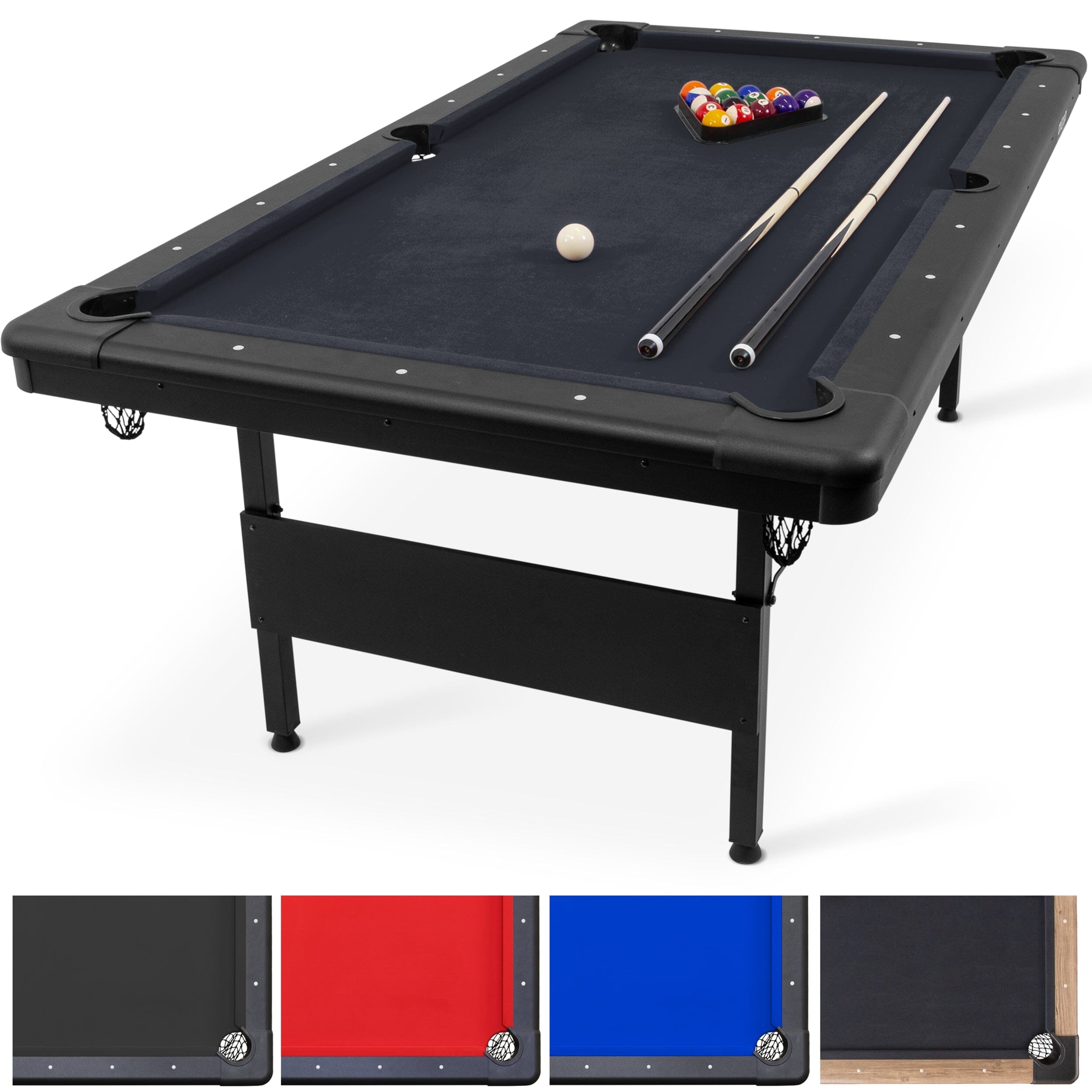 GoSports Mid-Size 7ft x 3.9ft Billiards Game Table - Foldable Design, Includes Full Set of Pool Balls, 2 Cue Sticks, Chalk, and Felt Brush GoSports Black