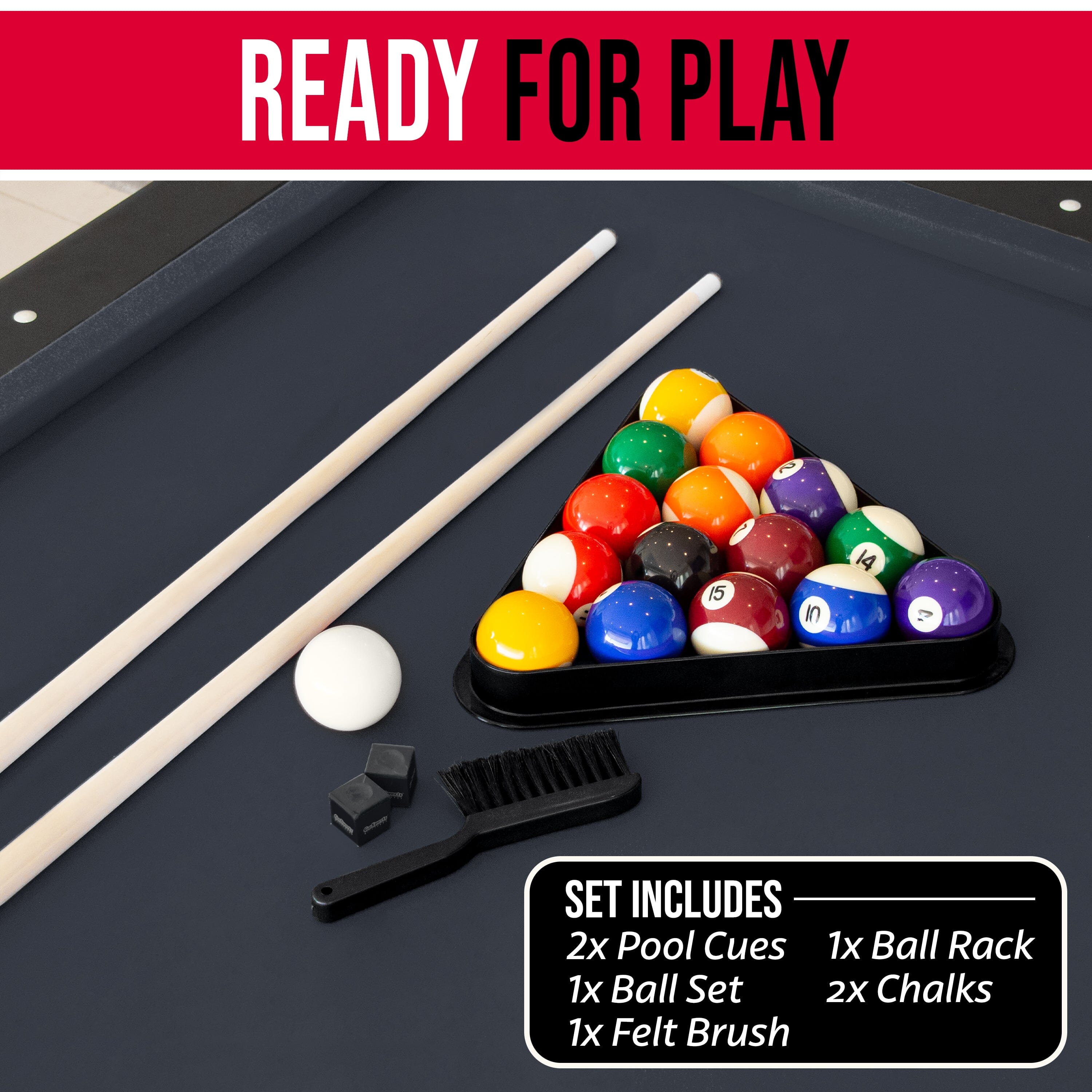 GoSports Mid-Size 7ft x 3.9ft Billiards Game Table - Foldable Design, Includes Full Set of Pool Balls, 2 Cue Sticks, Chalk, and Felt Brush GoSports