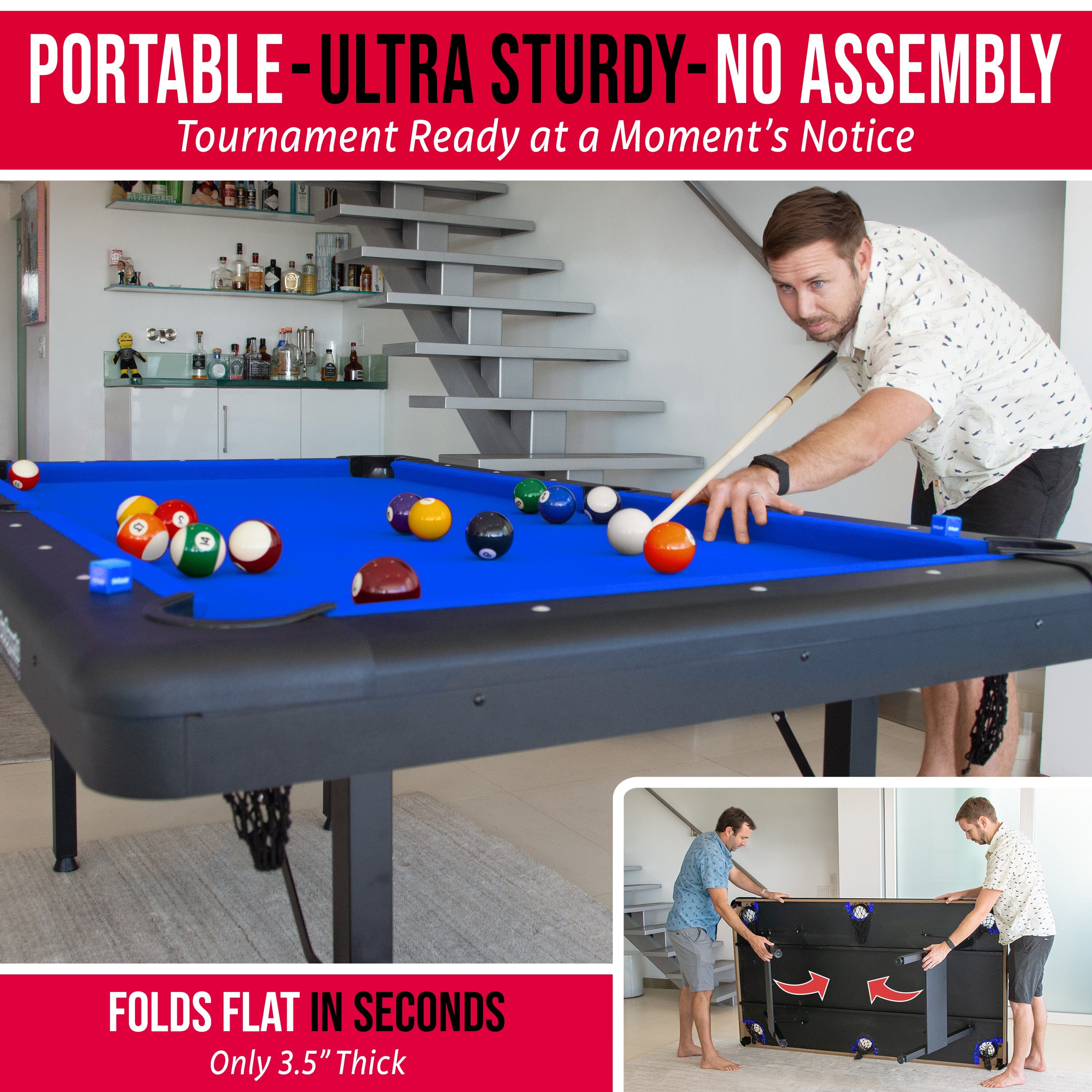 GoSports 6 ft Billiards Tables - No Assembly, Choose Your Color - Portable Pool Table Includes Full Set of Balls, 2 Cue Sticks, Chalk and Felt Brush GoSports