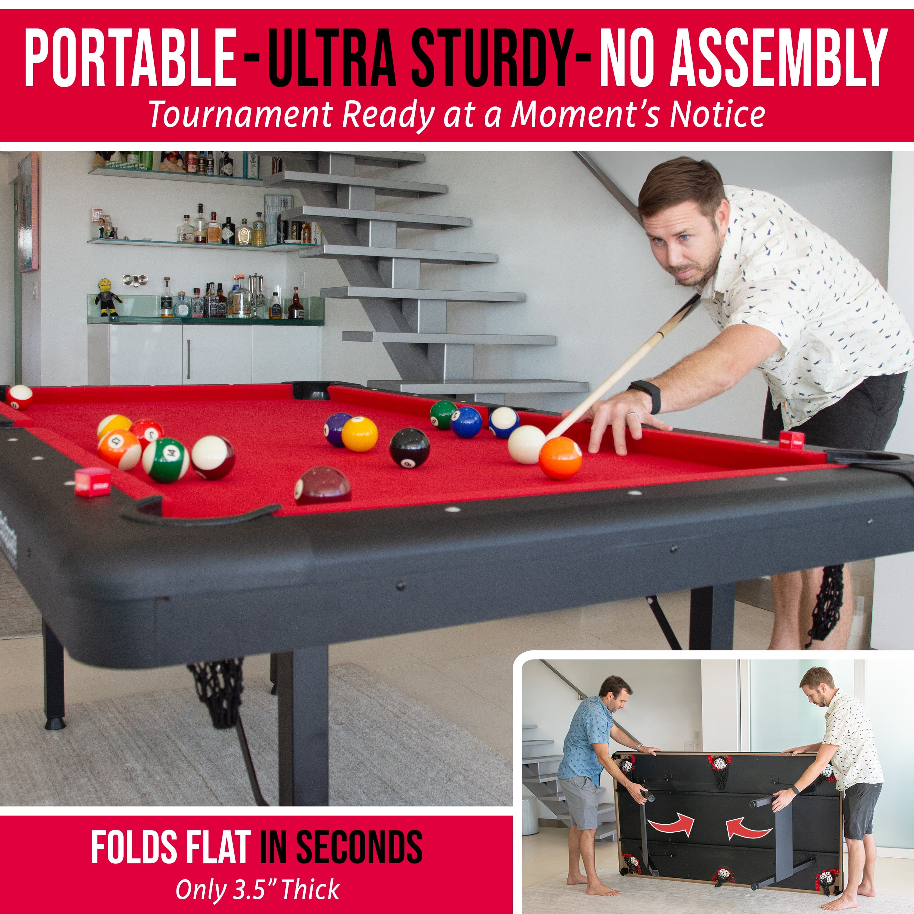 GoSports Mid-Size 7ft x 3.9ft Billiards Game Table - Foldable Design, Includes Full Set of Pool Balls, 2 Cue Sticks, Chalk, and Felt Brush GoSports