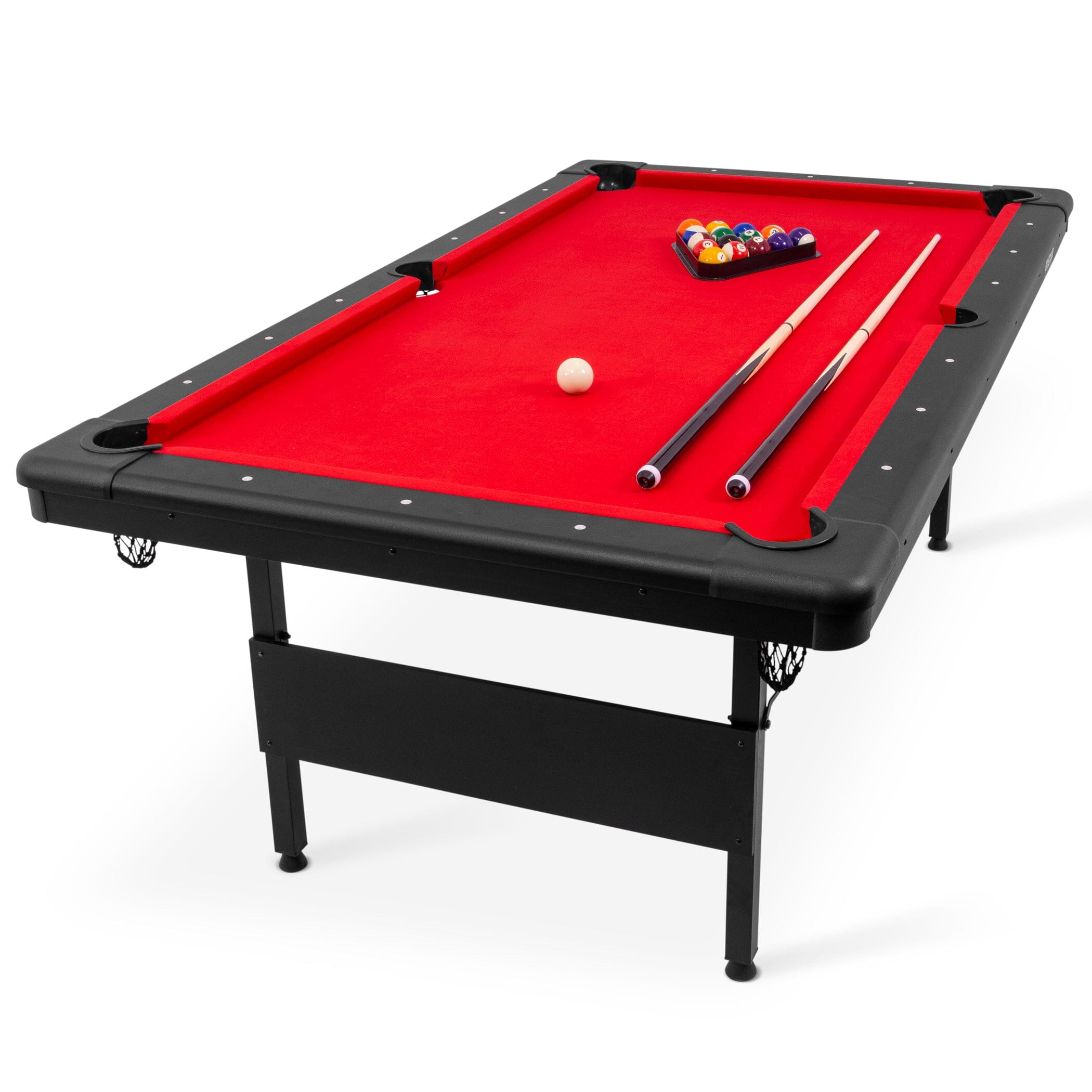 GoSports Mid-Size 7ft x 3.9ft Billiards Game Table - Foldable Design, Includes Full Set of Pool Balls, 2 Cue Sticks, Chalk, and Felt Brush GoSports Red