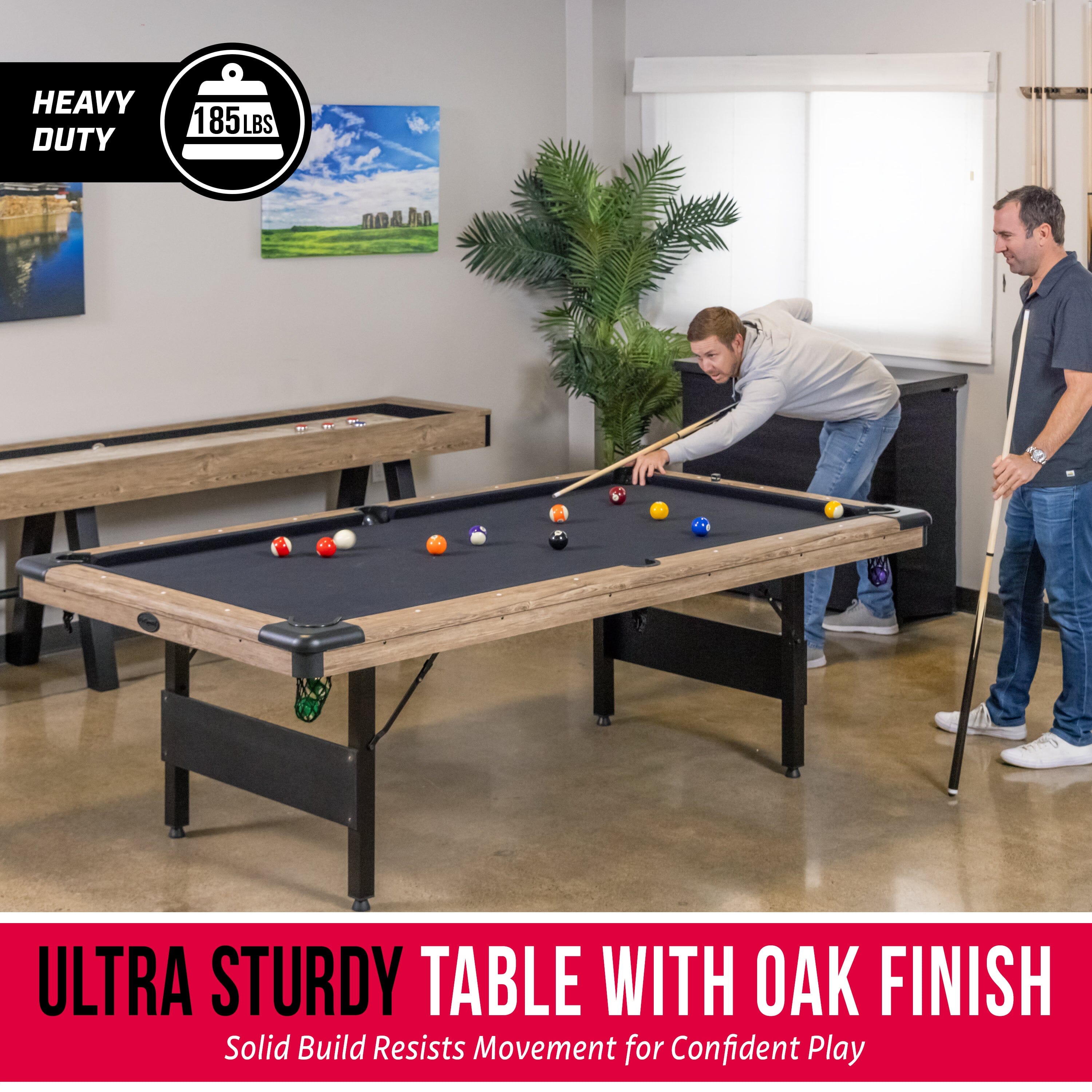 GoSports 8 ft Portable Pool Table - No Assembly Required Folding Billiard Table in Oak GoSports